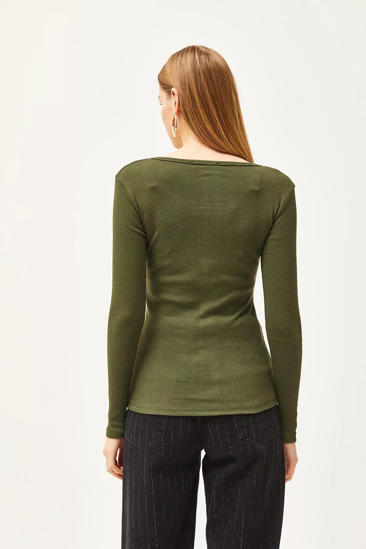 Green Basic Blouse, Khaki, large image number 1