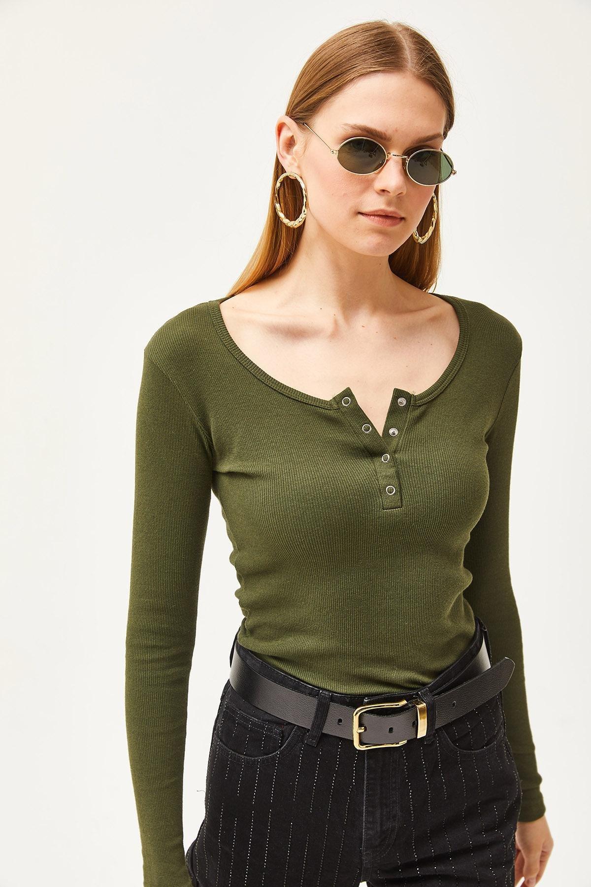 Khaki Basic Blouse BLZ-19000588, Khaki, medium