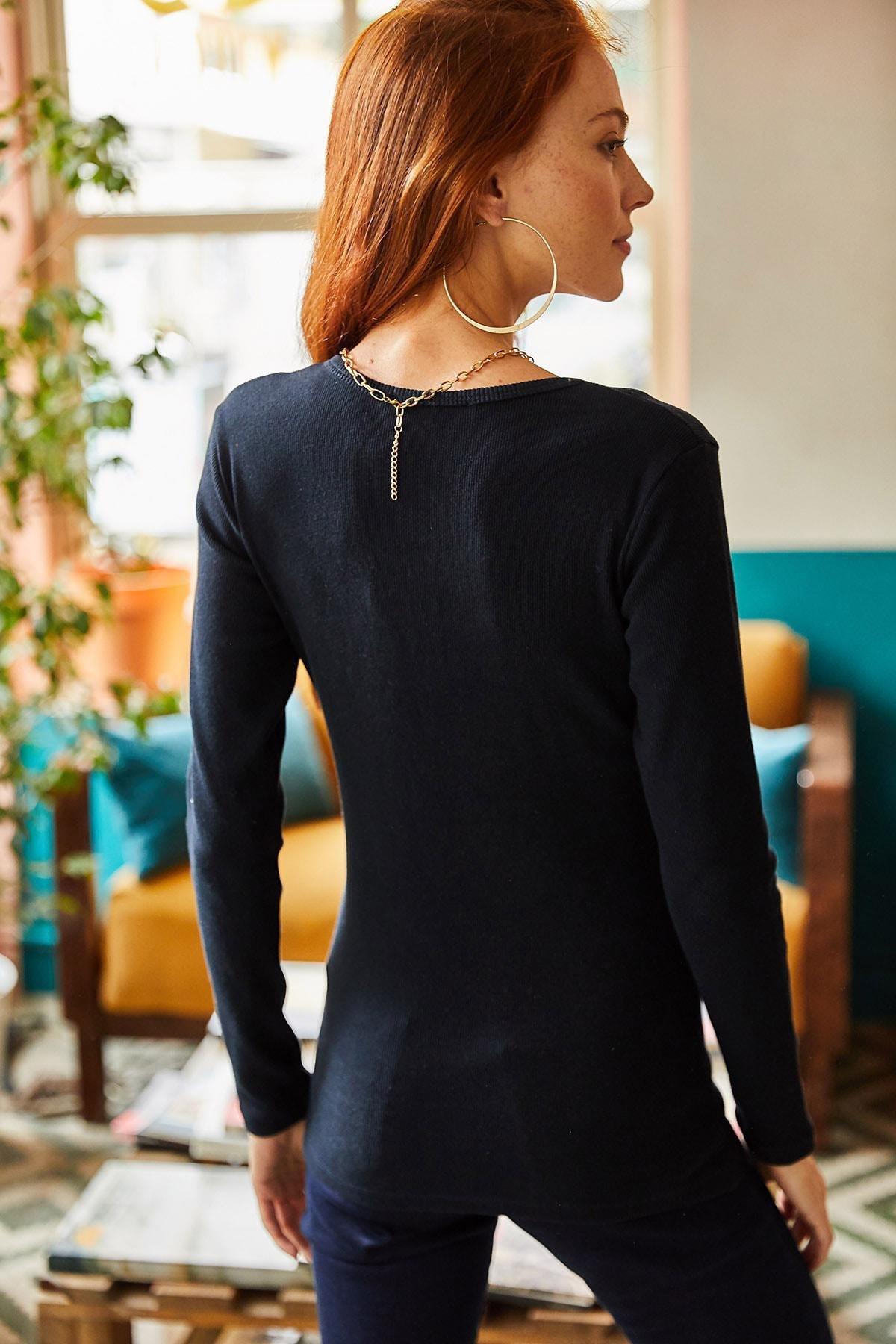 Navy Fitted Blouse, Navy blue, large image number 4