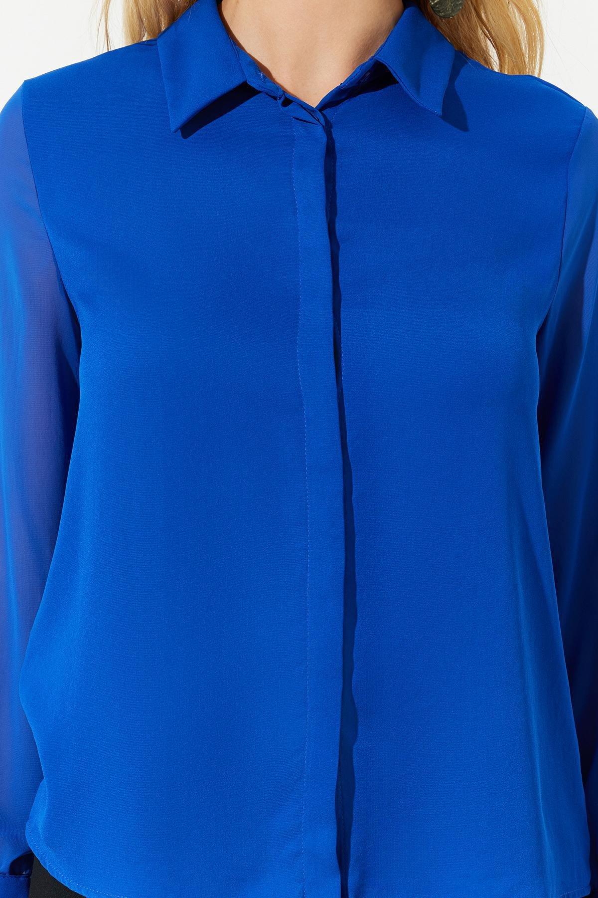 Blue Sleeve Chiffon Crepe Woven Shirt, , large image number 3