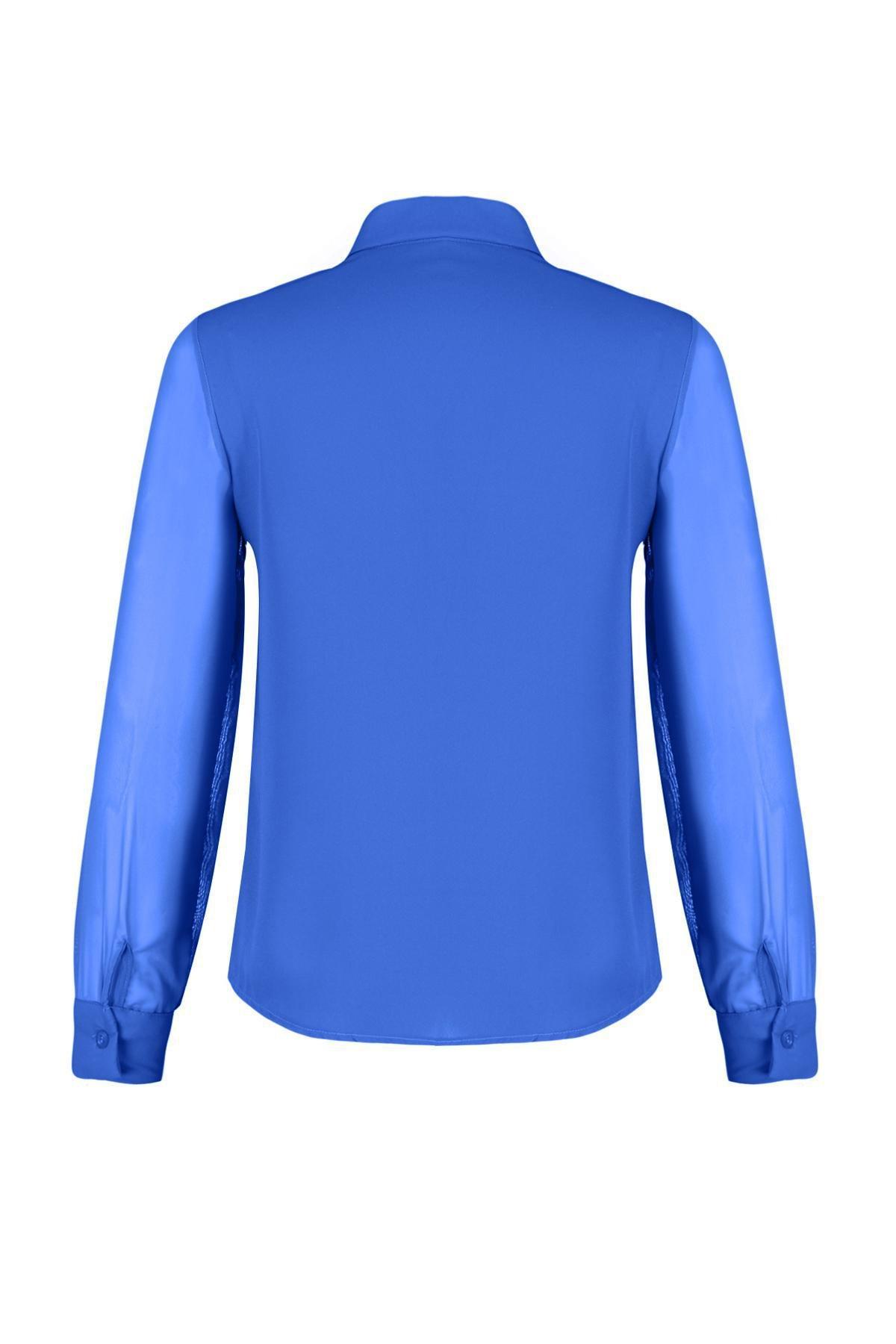 Blue Sleeve Chiffon Crepe Woven Shirt, , large image number 6