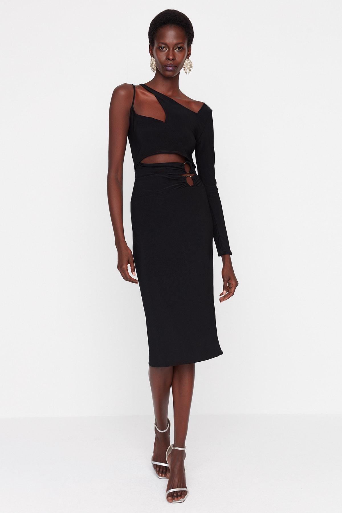 Asymmetrical collar on sale dress