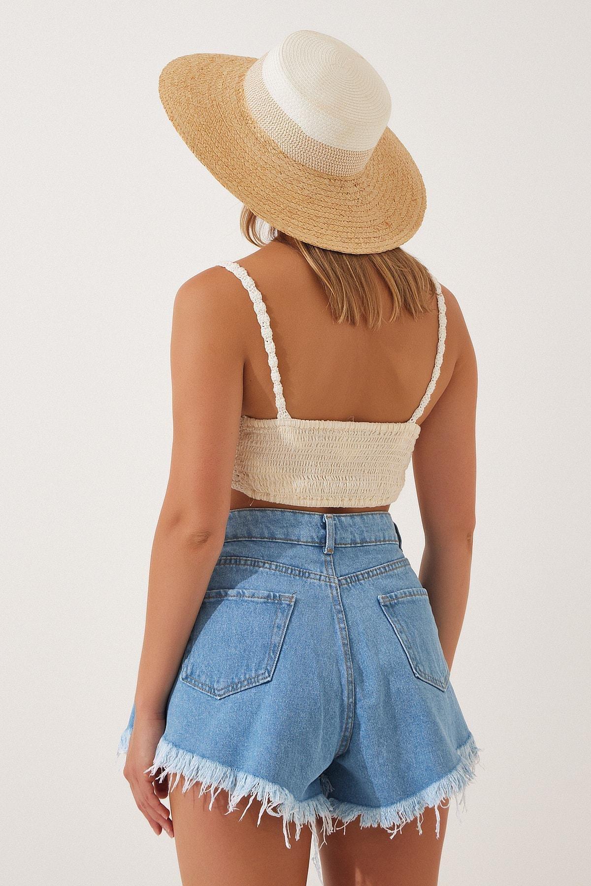Blue High Waist Mom Shorts, , large image number 2