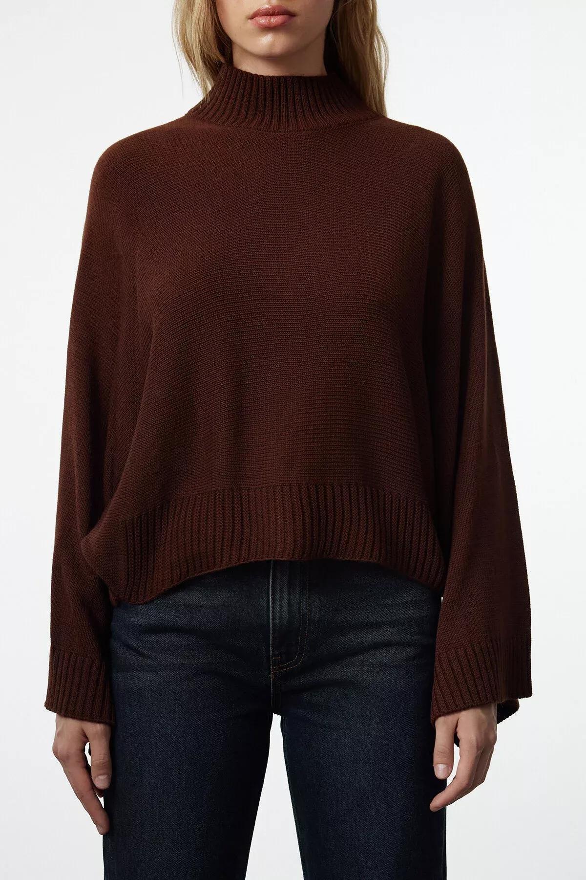 Brown Wide Sleeve Knitwear Sweater, Brown, large image number 2