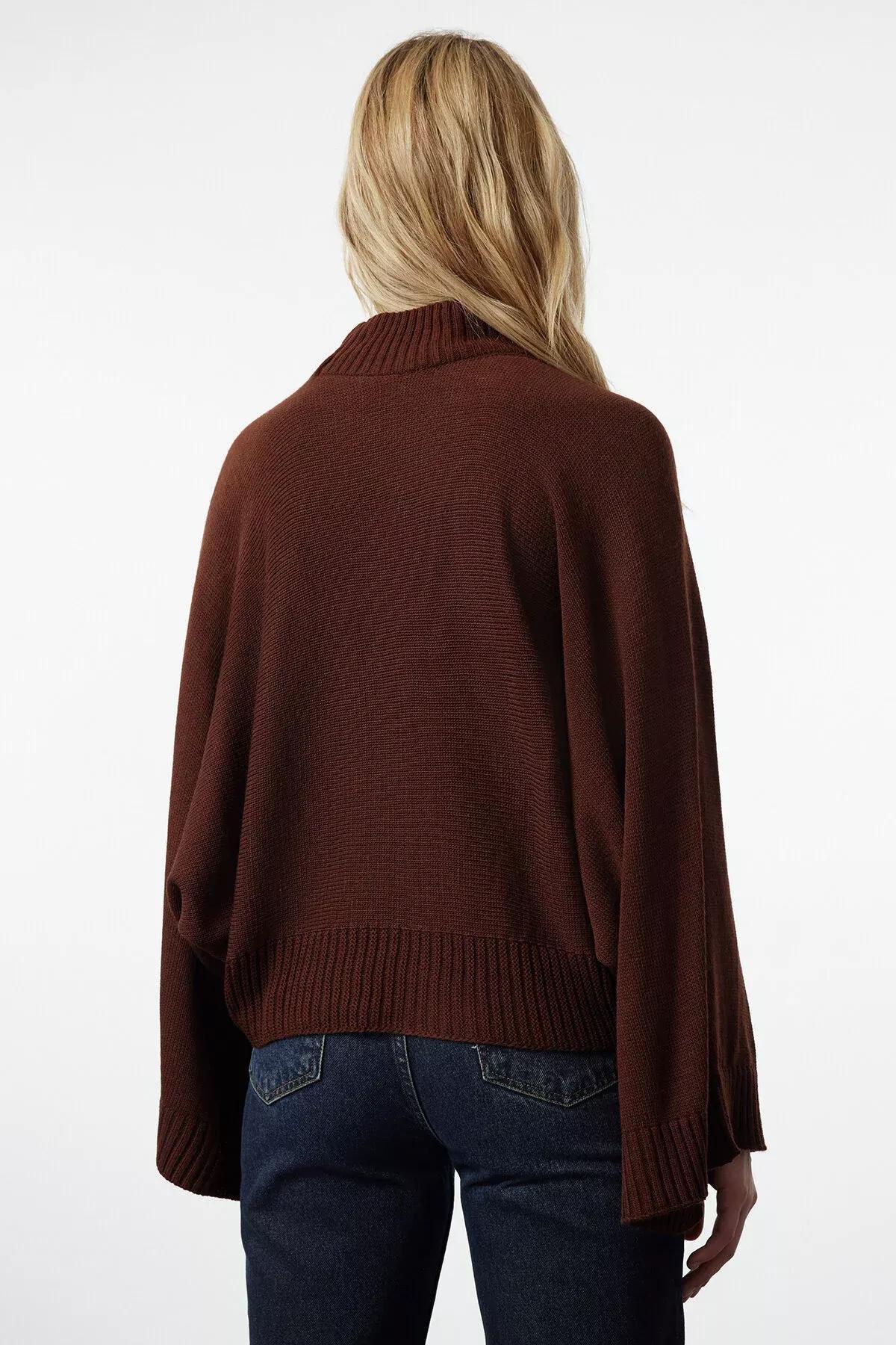 Brown Wide Sleeve Knitwear Sweater, Brown, large image number 4