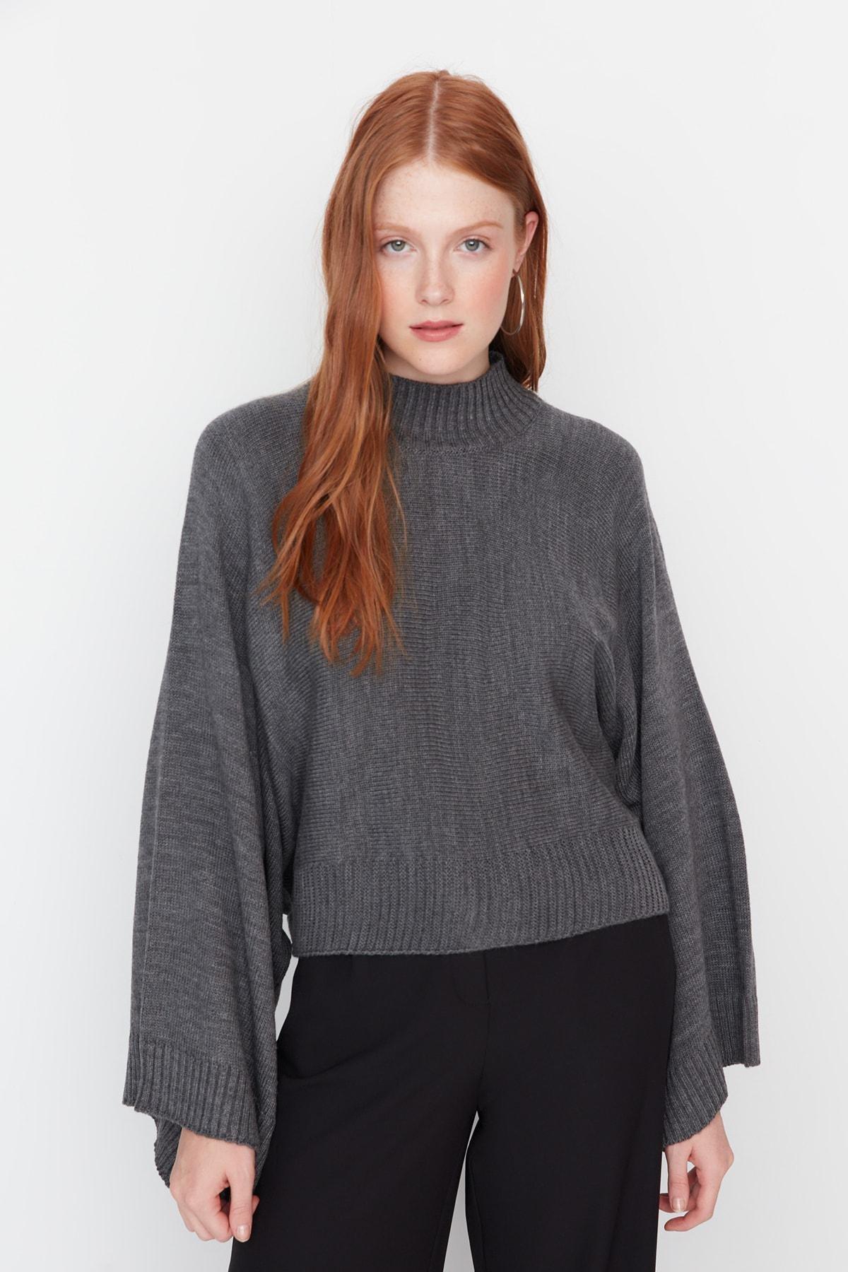 Grey Batwing Sleeve Sweater, , large image number 1