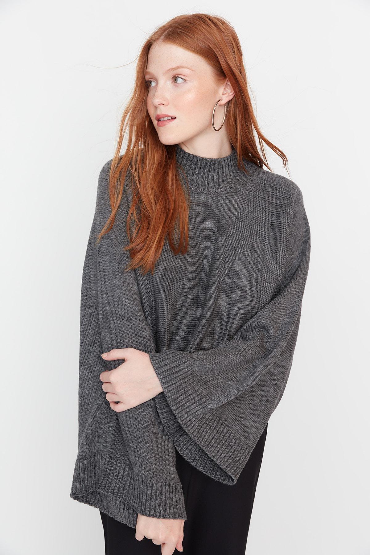 Grey Batwing Sleeve Sweater, , large image number 2
