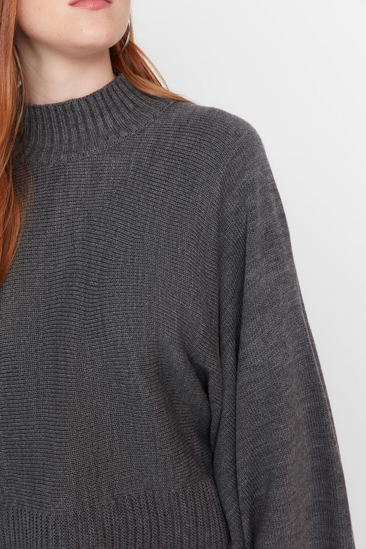 Grey Batwing Sleeve Sweater, , large image number 3