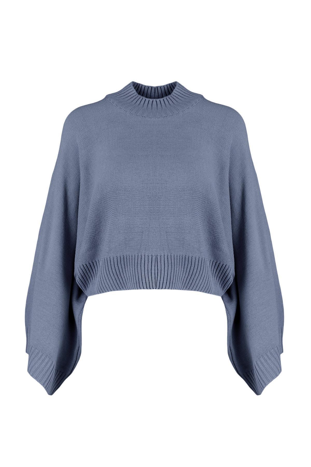 Grey Batwing Sleeve Sweater, , large image number 7