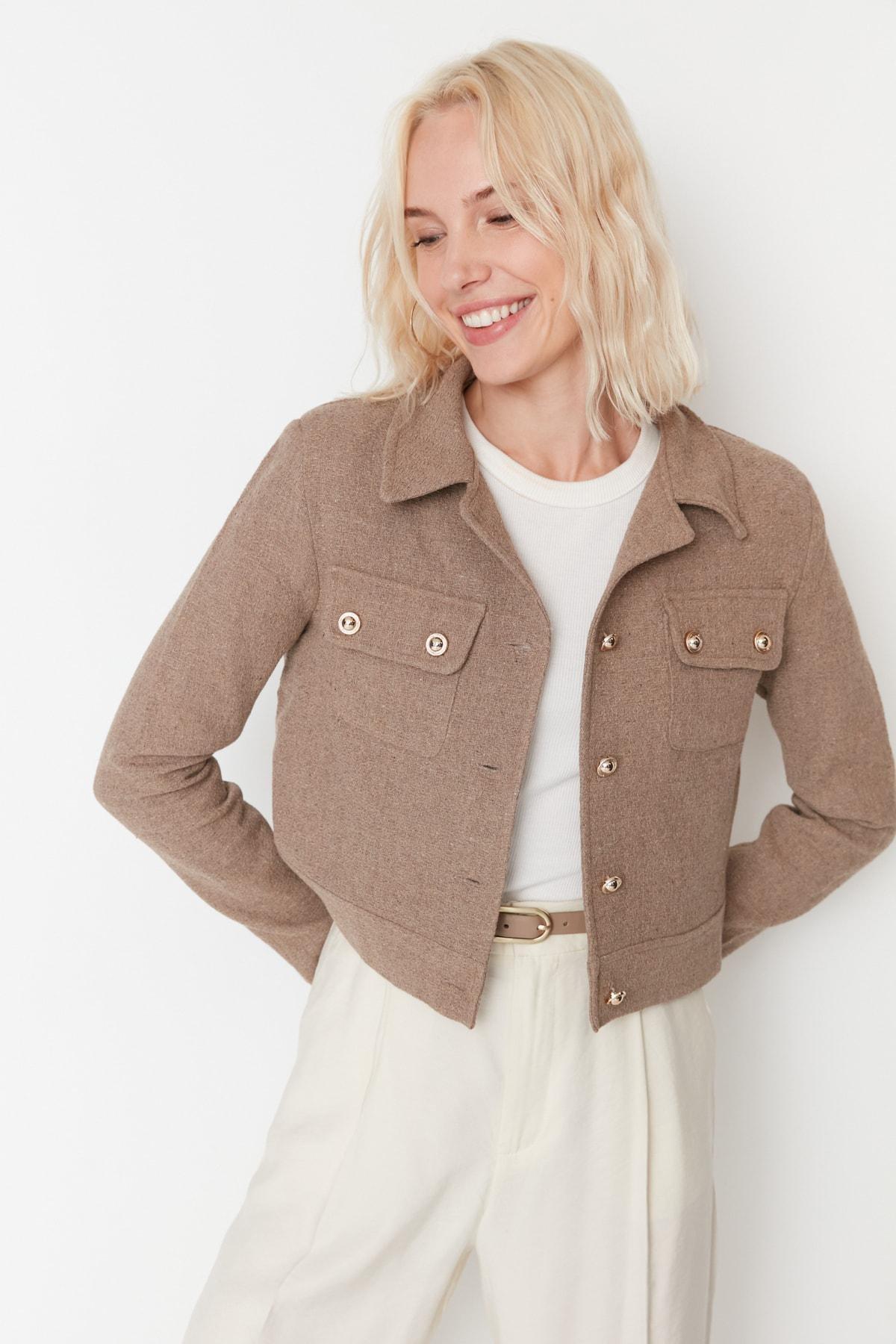 Brown Lapel Collar Blazer, , medium