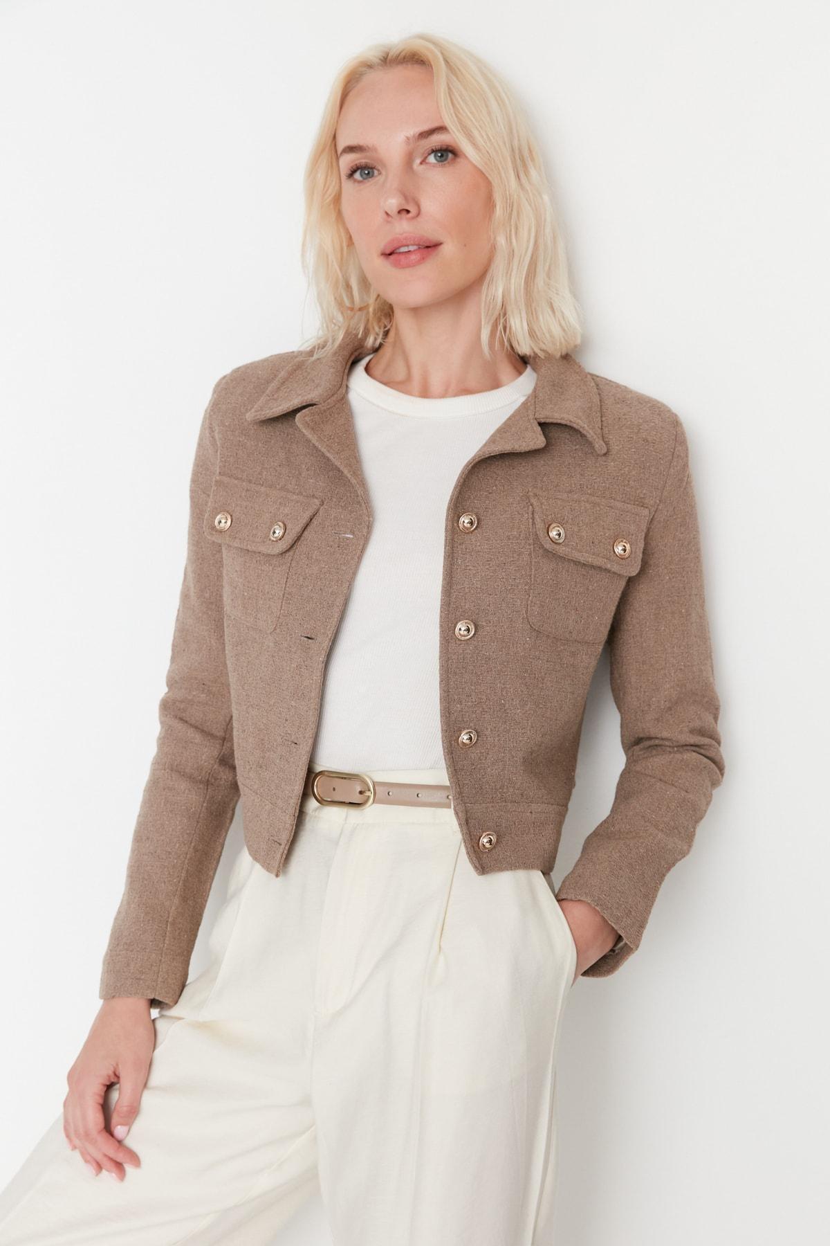 Brown Lapel Collar Blazer, , large image number 1
