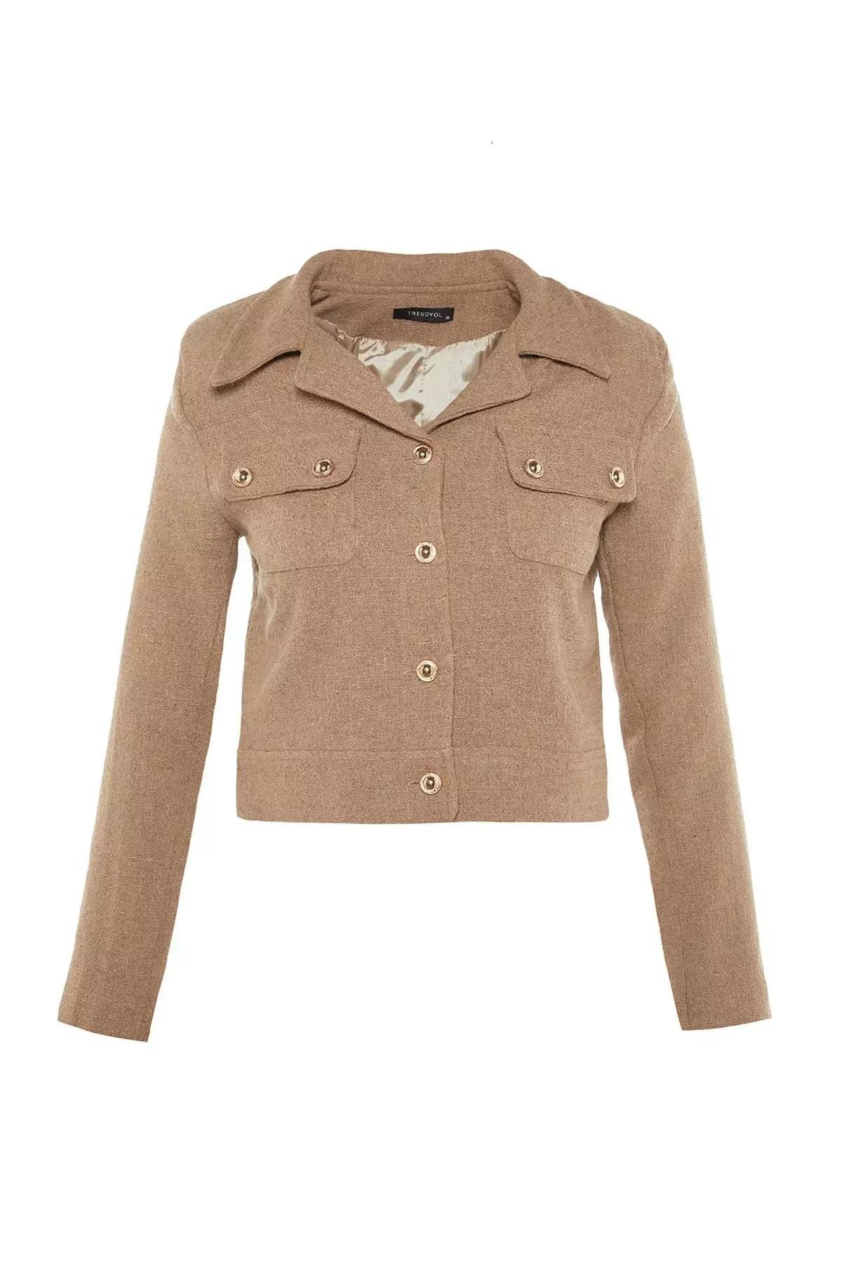 Brown Lapel Collar Blazer, Brown, large image number 5