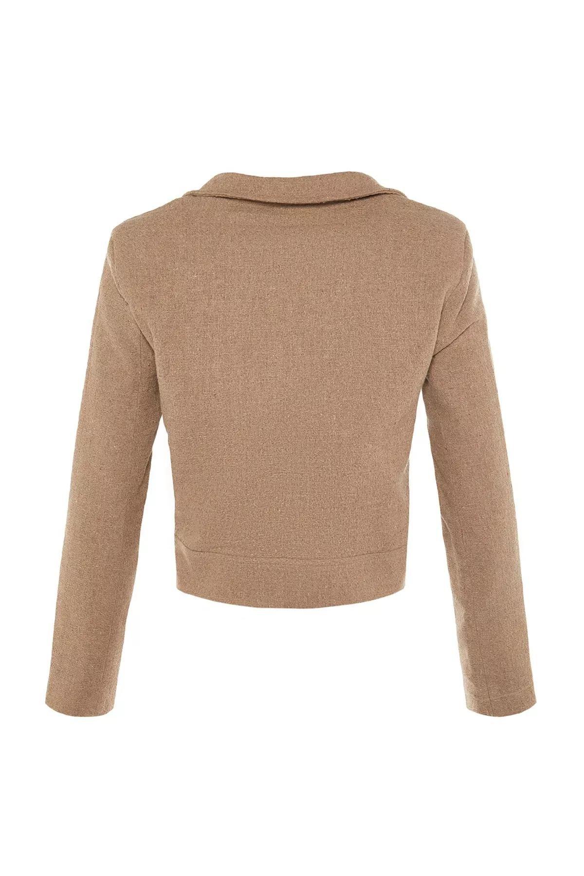 Brown Lapel Collar Blazer, Brown, large image number 6