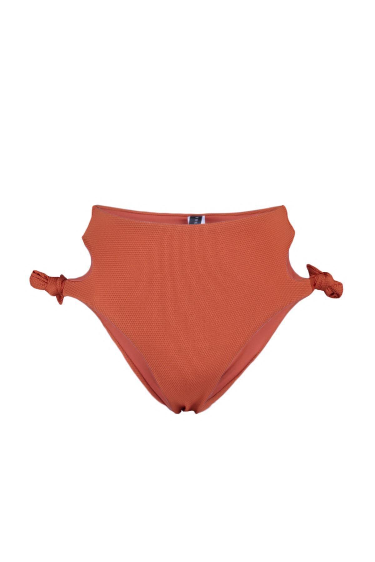 Trendyol - Brown Textured Tie Bikini Bottom