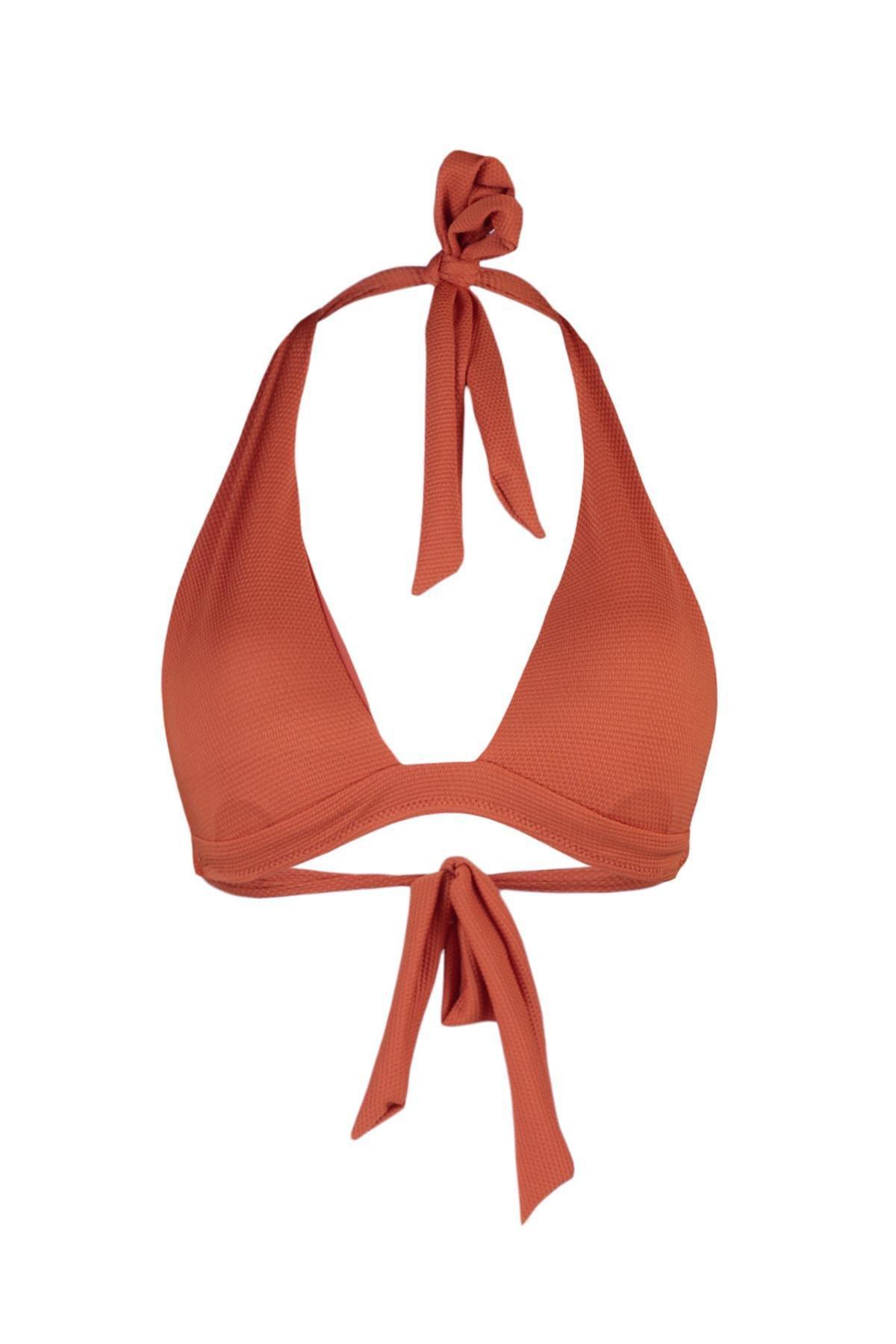 Trendyol - Brown Plain Bikini Top