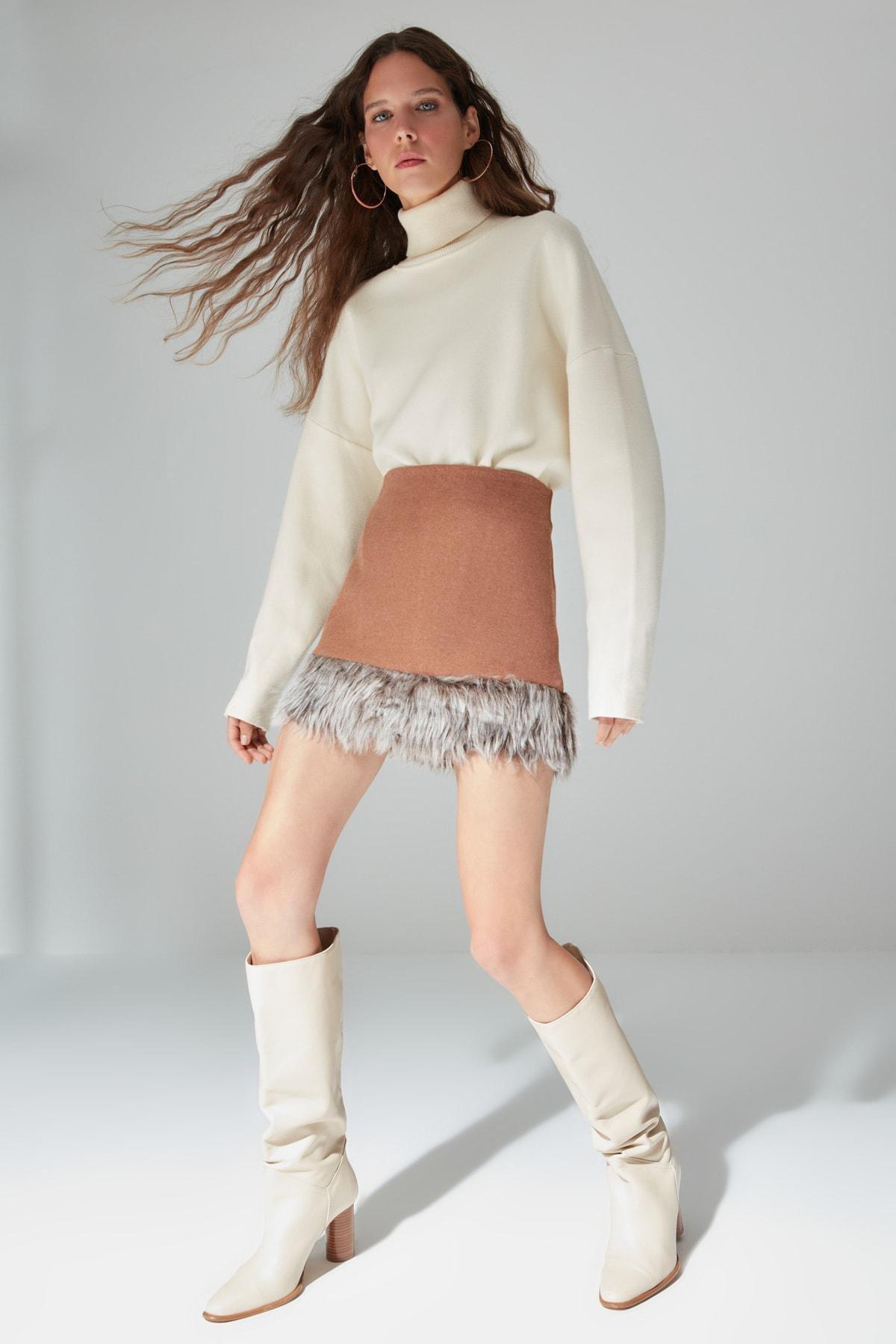 Brown A-Line Mini Skirt, , large image number 1
