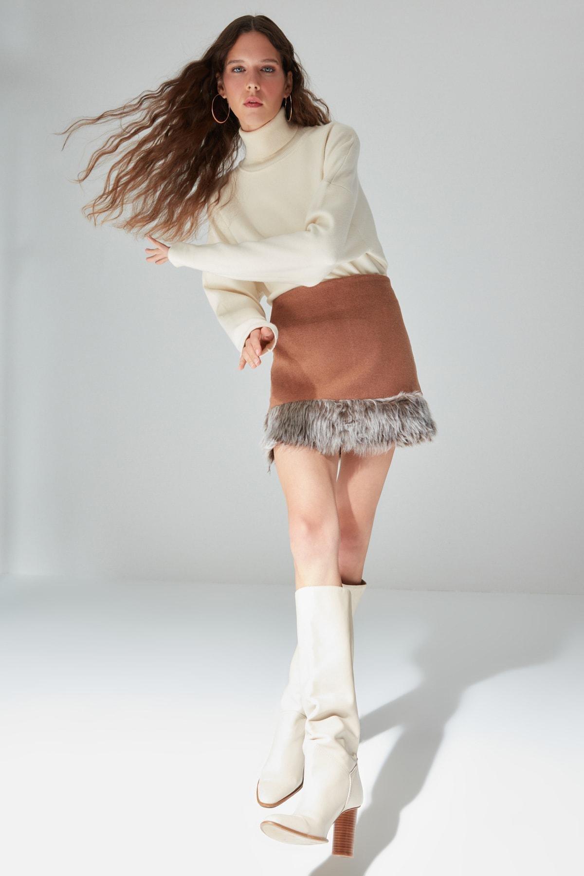 Brown A-Line Mini Skirt, , large image number 2