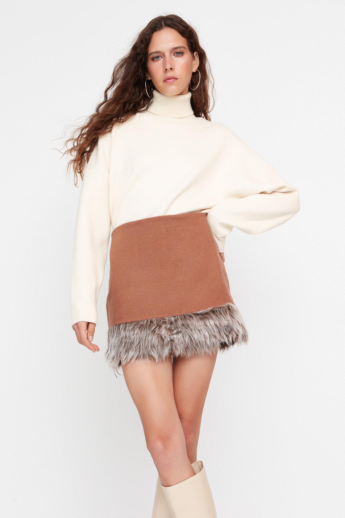 Brown A-Line Mini Skirt, , large image number 3