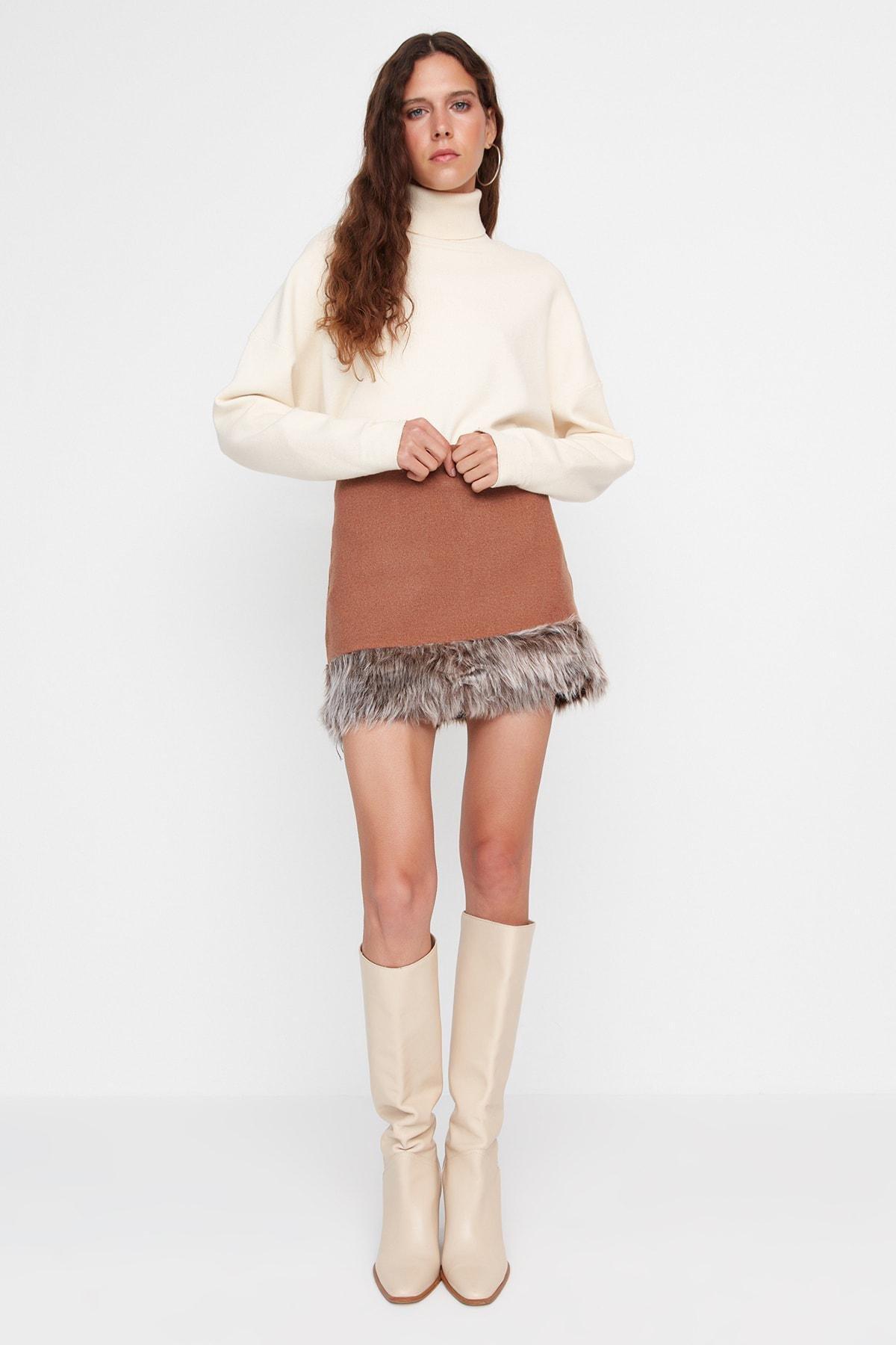 Brown A-Line Mini Skirt, , large image number 4