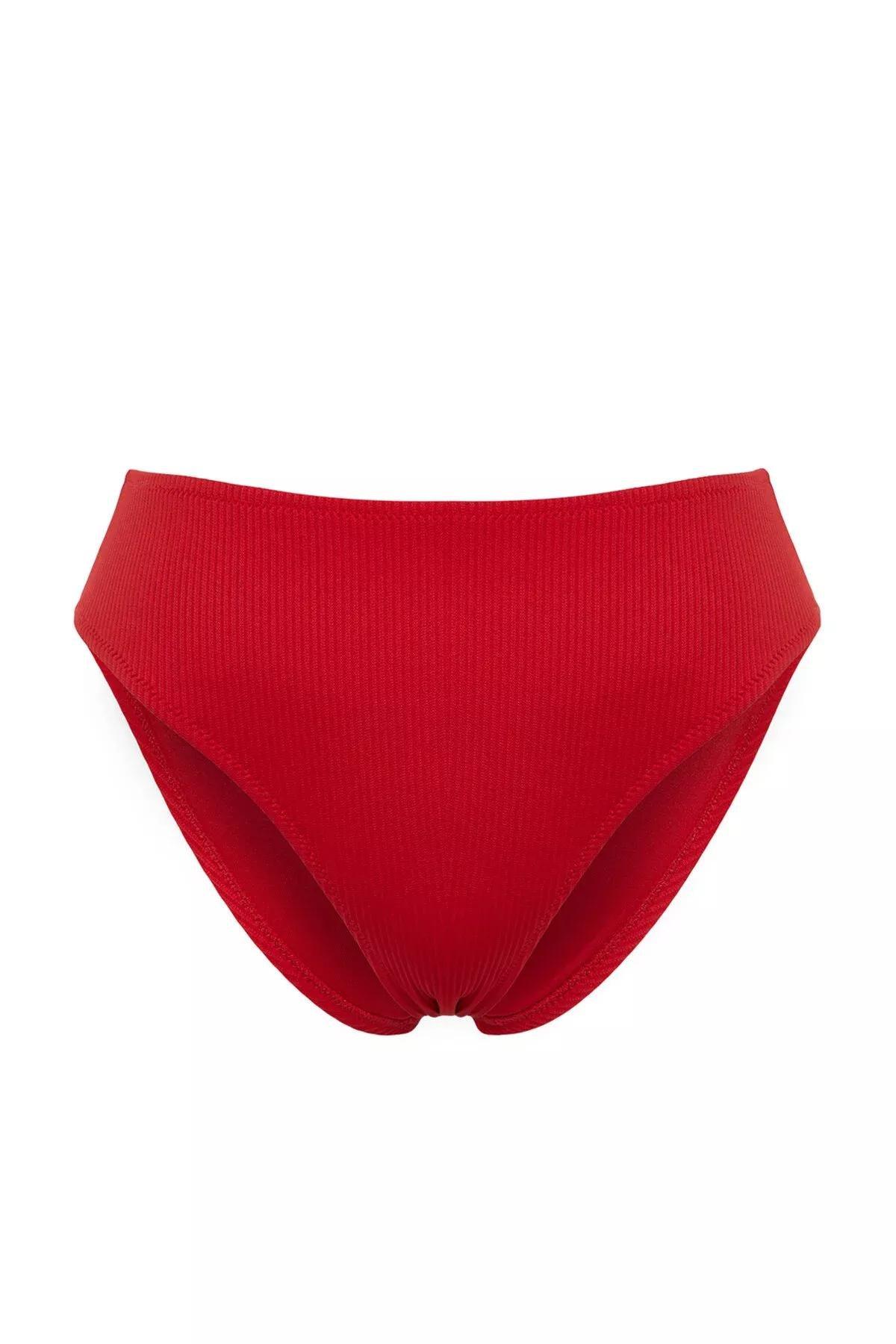 Red Textured High Waist Bikini Bottom, , large image number 4