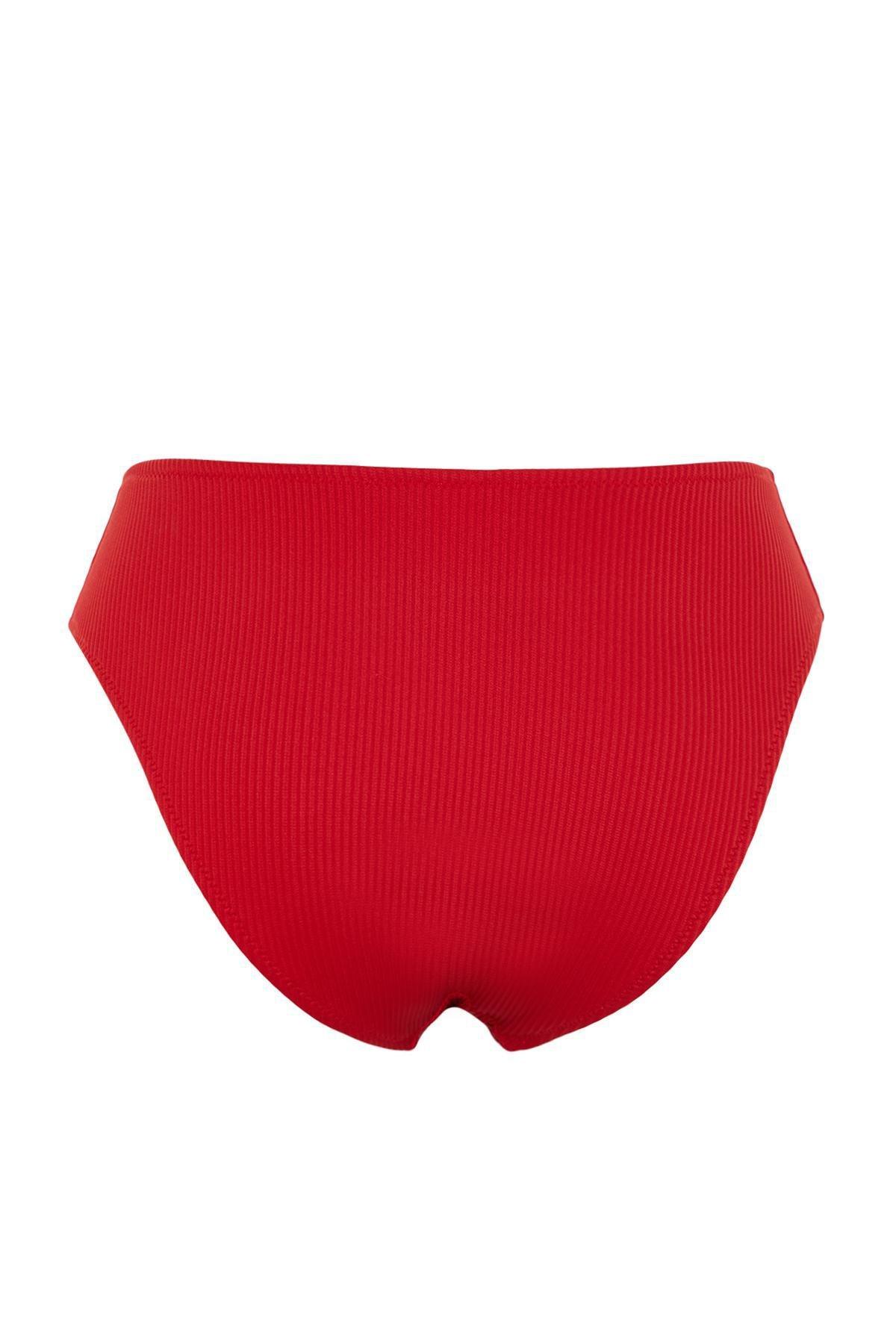 Red Textured High Waist Bikini Bottom, , large image number 5