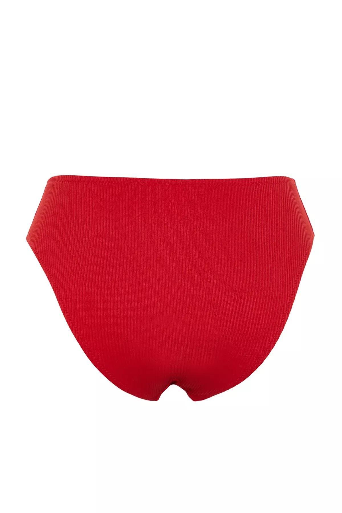 Red Textured High Waist Bikini Bottom, , large image number 5