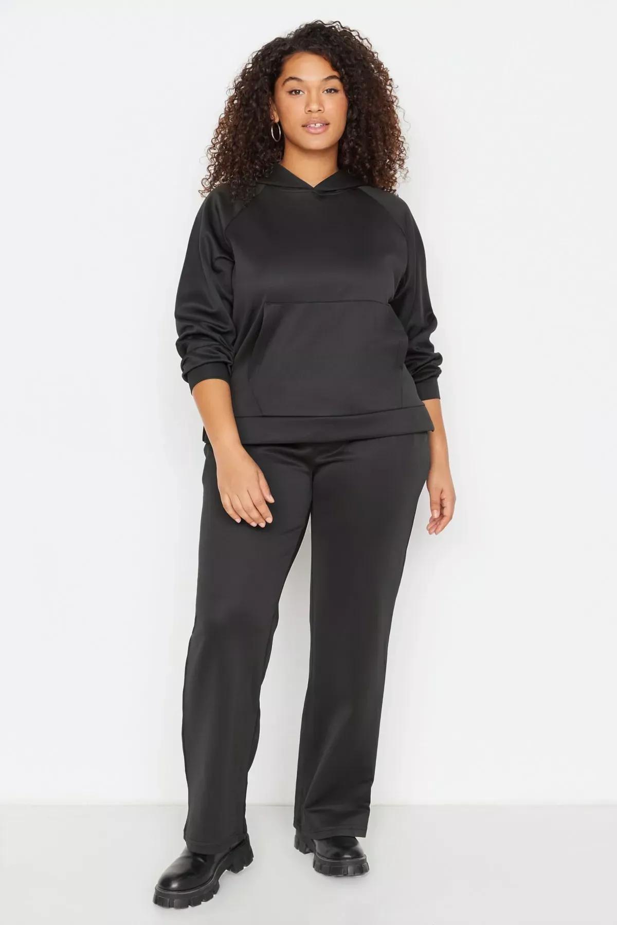 Black Oversize Plus Size Sweatsuit Co-Ord Set, , large image number 0
