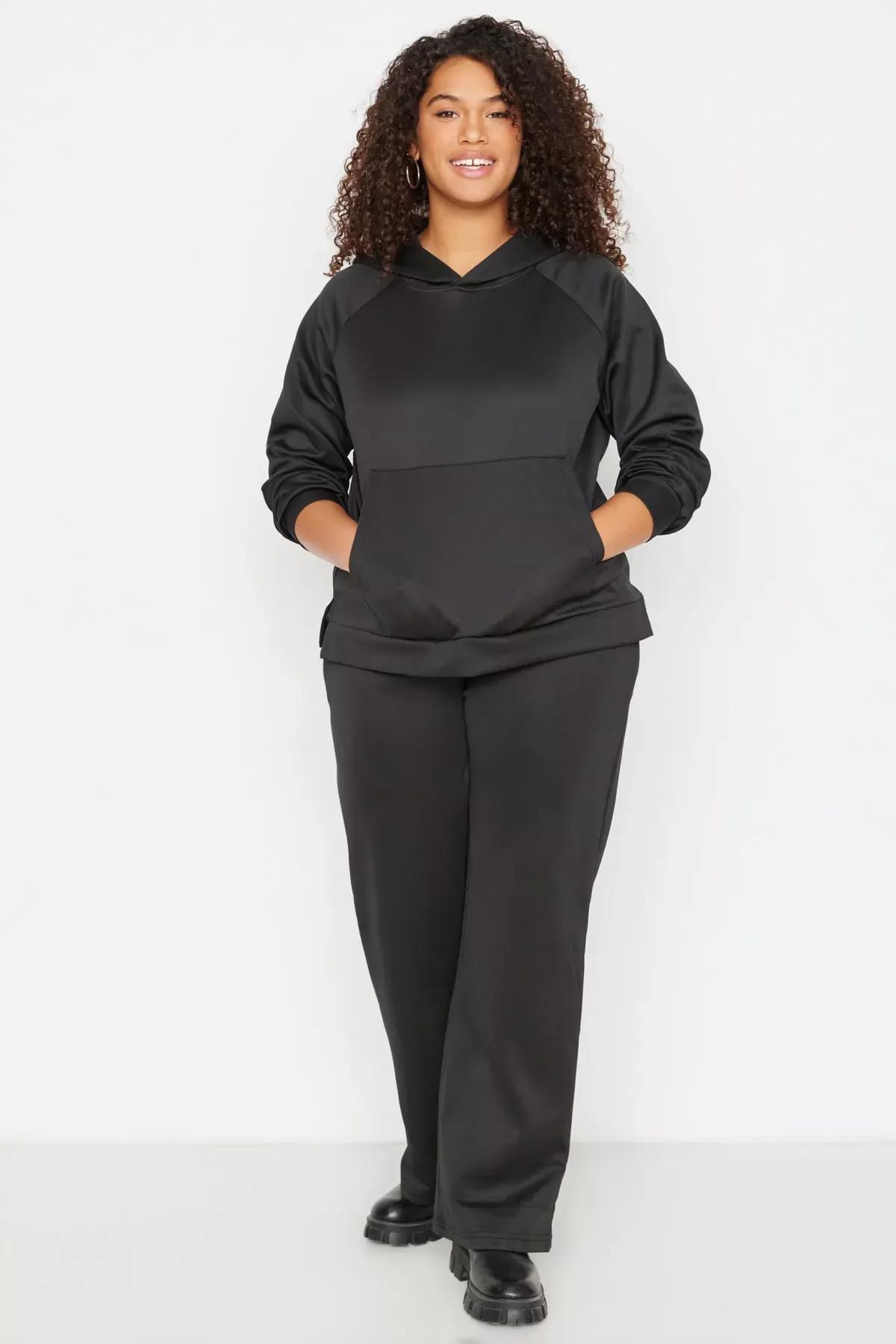 Black Oversize Plus Size Sweatsuit Co-Ord Set, , large image number 1