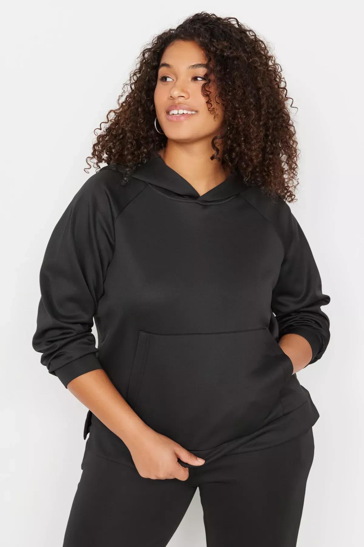 Black Oversize Plus Size Sweatsuit Co-Ord Set, , large image number 3