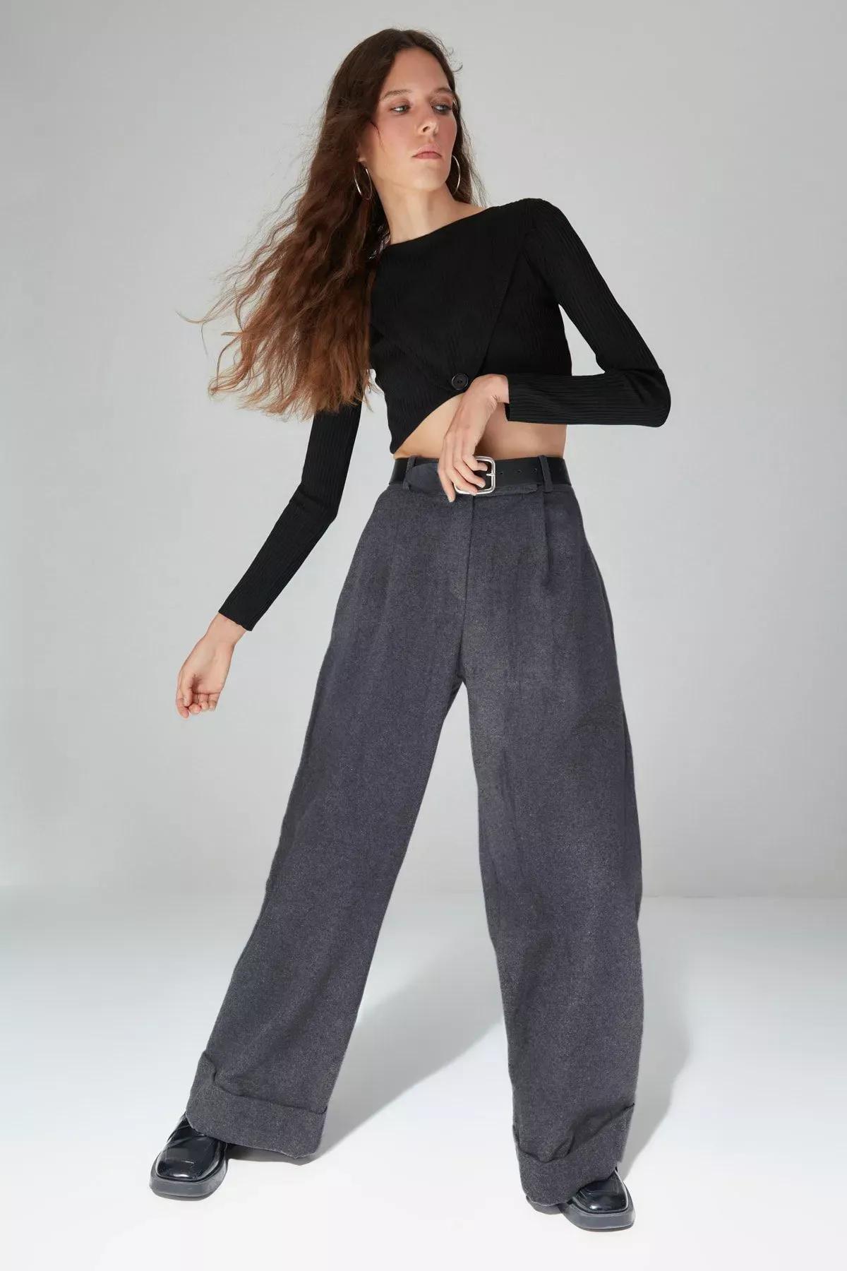 Grey Wide Leg Pants, Gray, medium
