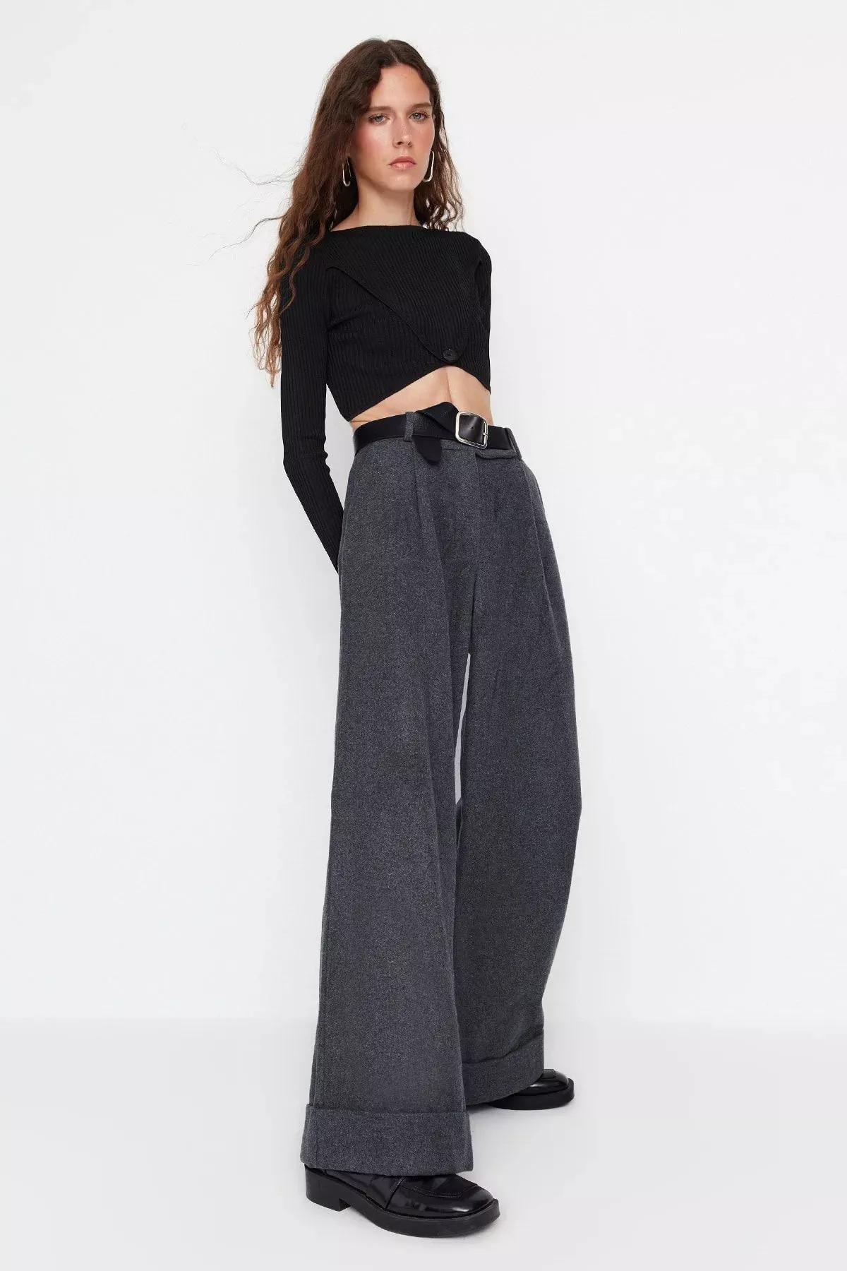 Grey Wide Leg Pants, Gray, large image number 5