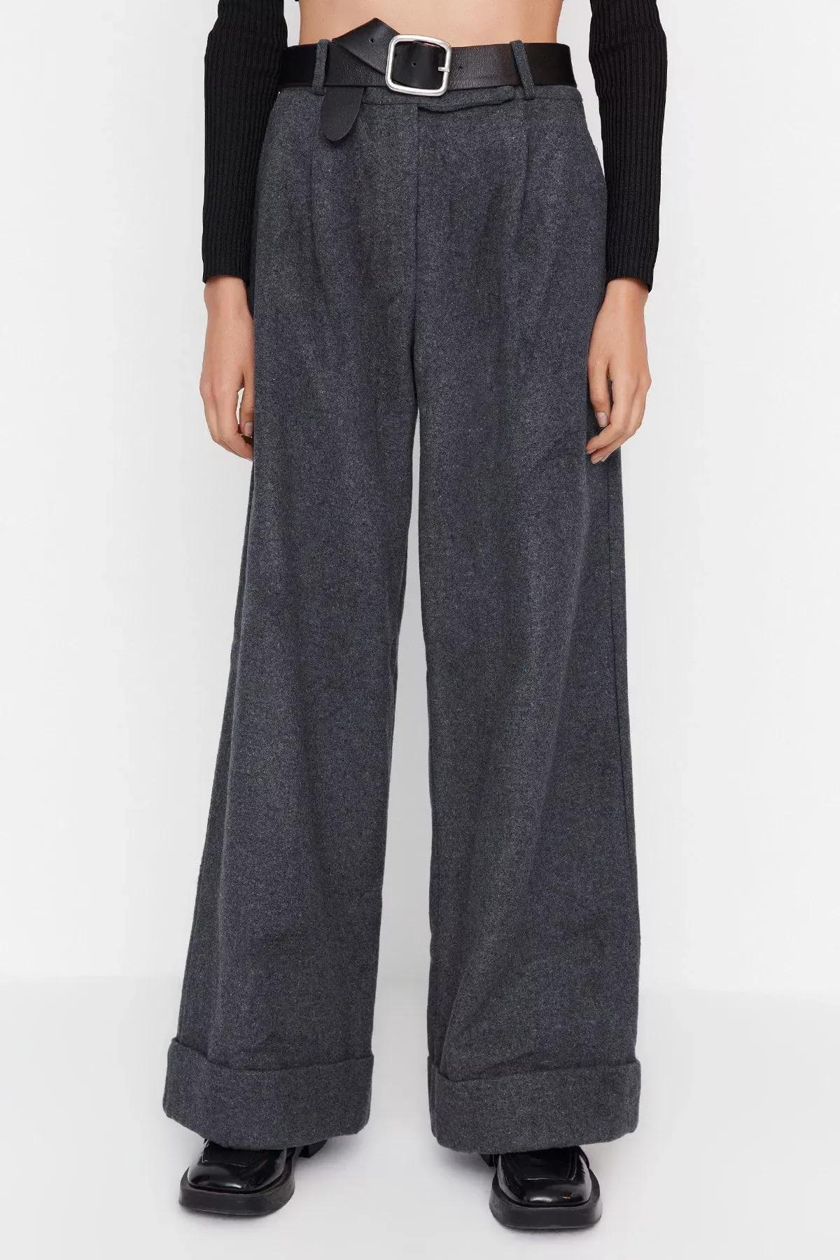 Grey Wide Leg Pants, Gray, large image number 6