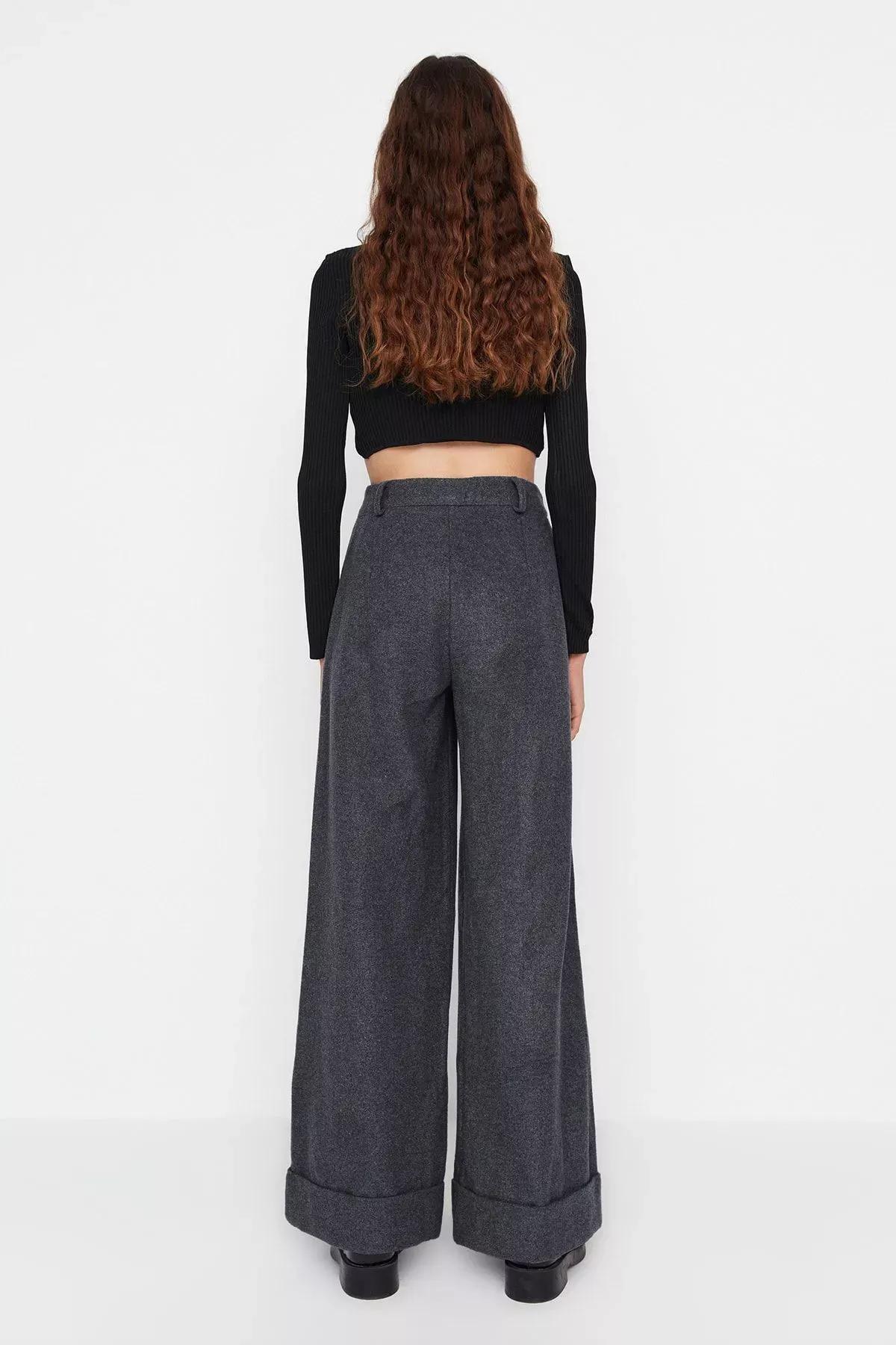 Grey Wide Leg Pants, Gray, large image number 7