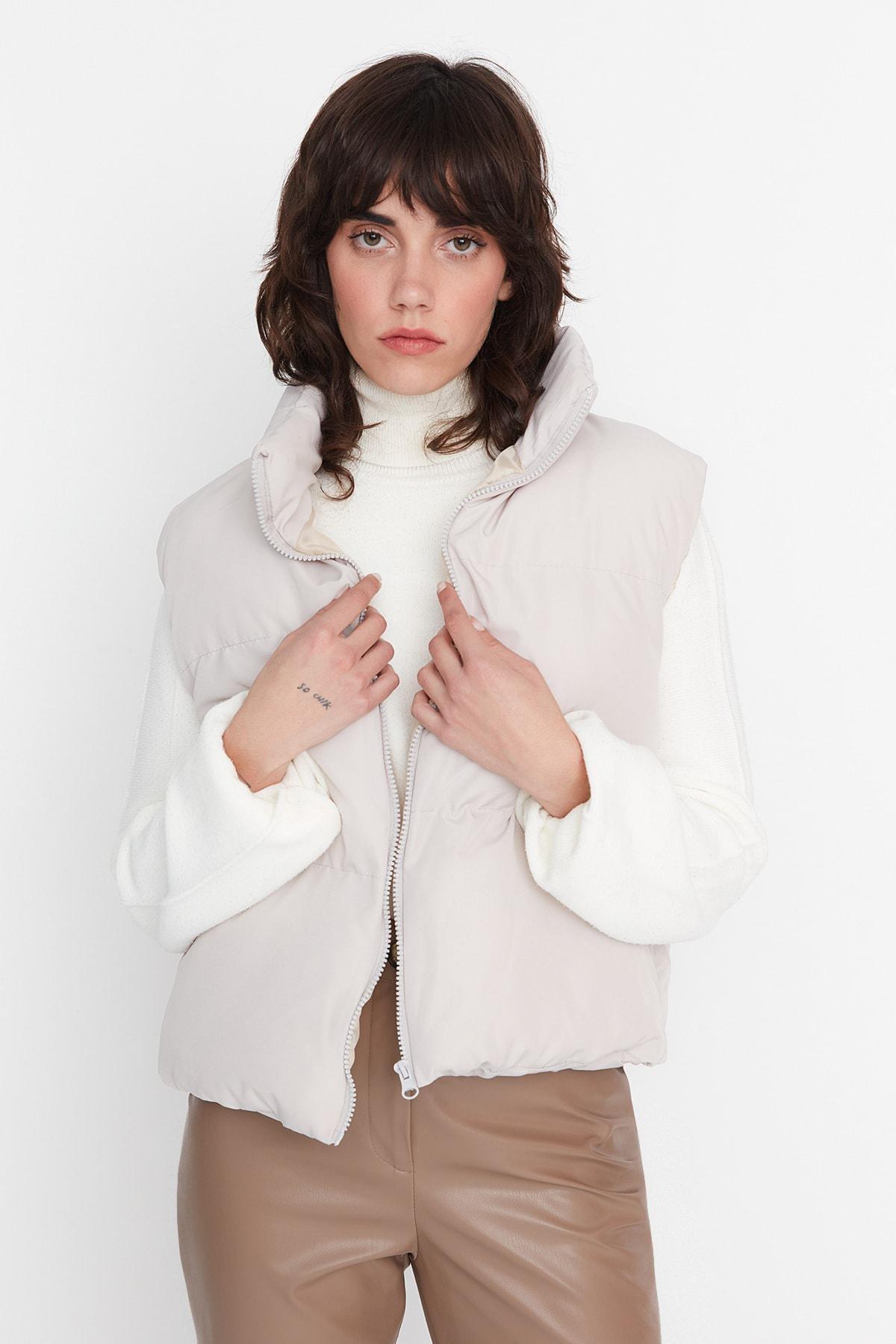 Grey Standing Collar Vest, , large image number 0