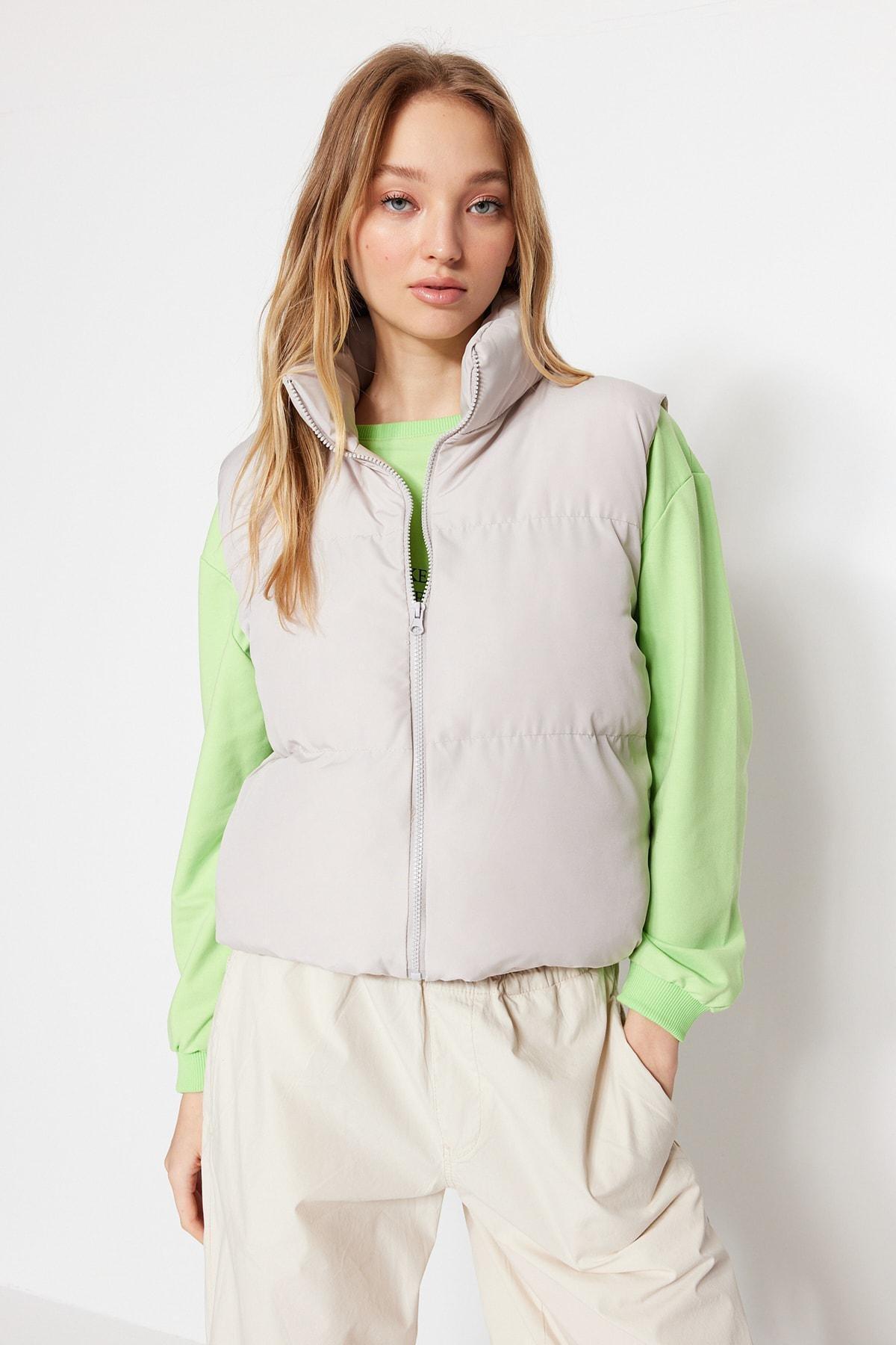 Grey Standing Collar Vest, , large image number 1