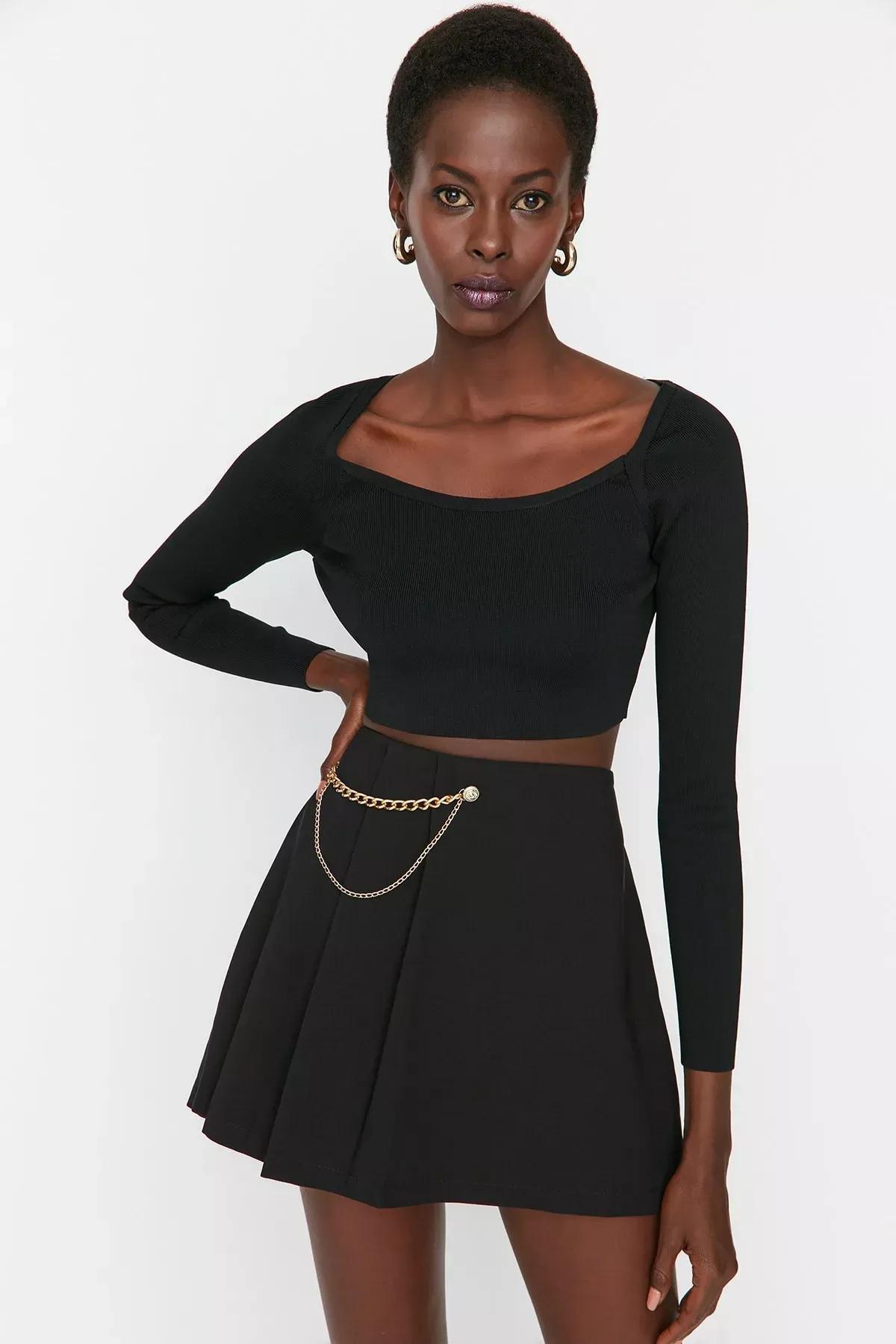 Black High Waist Shorts, Black, large image number 0