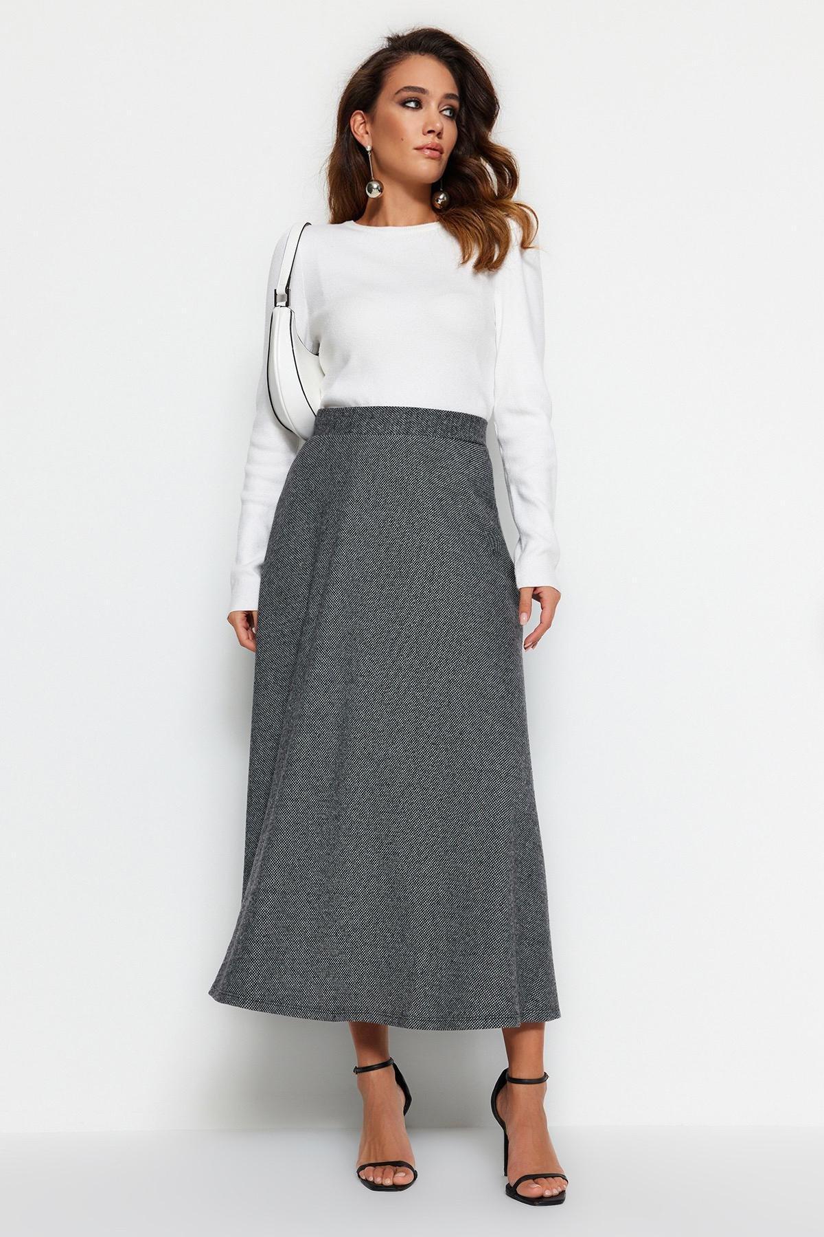 Gray A-Line Maxi Skirt, , large image number 1