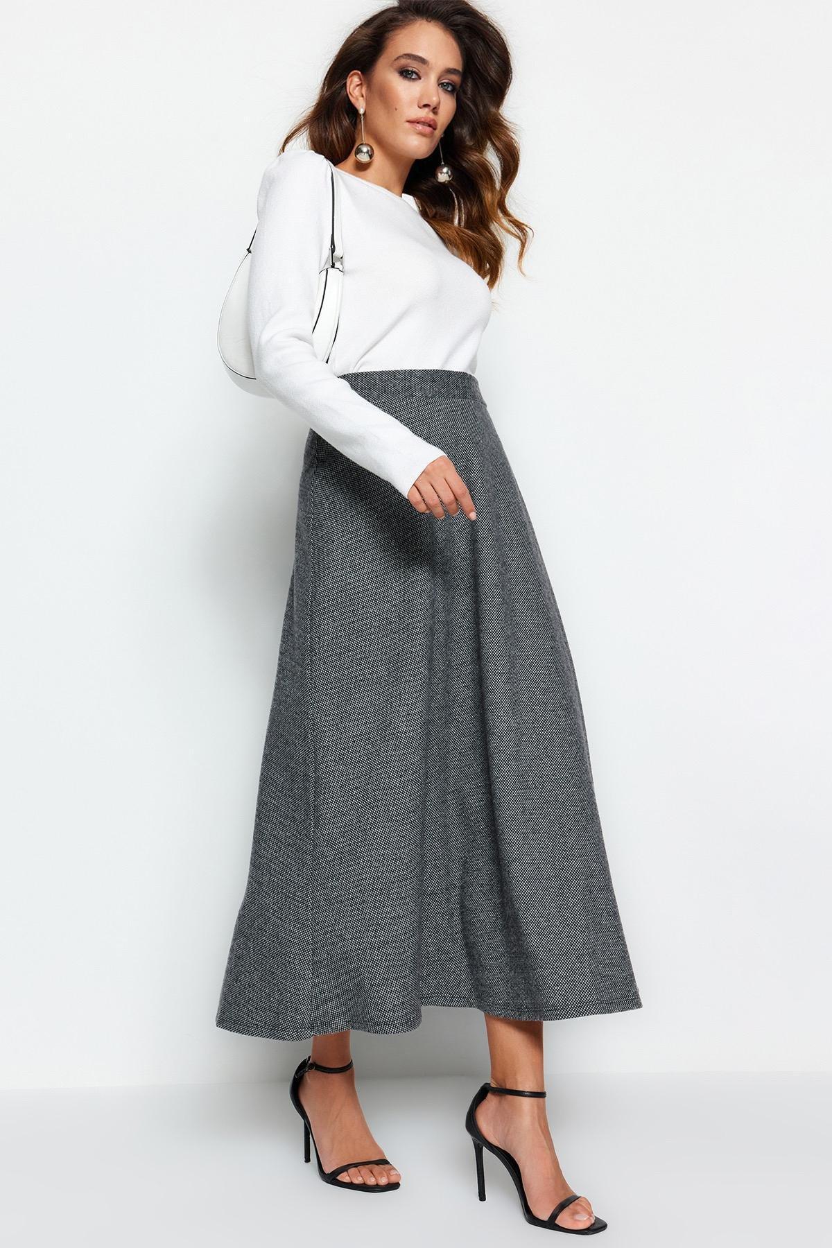 Gray A-Line Maxi Skirt, , large image number 2