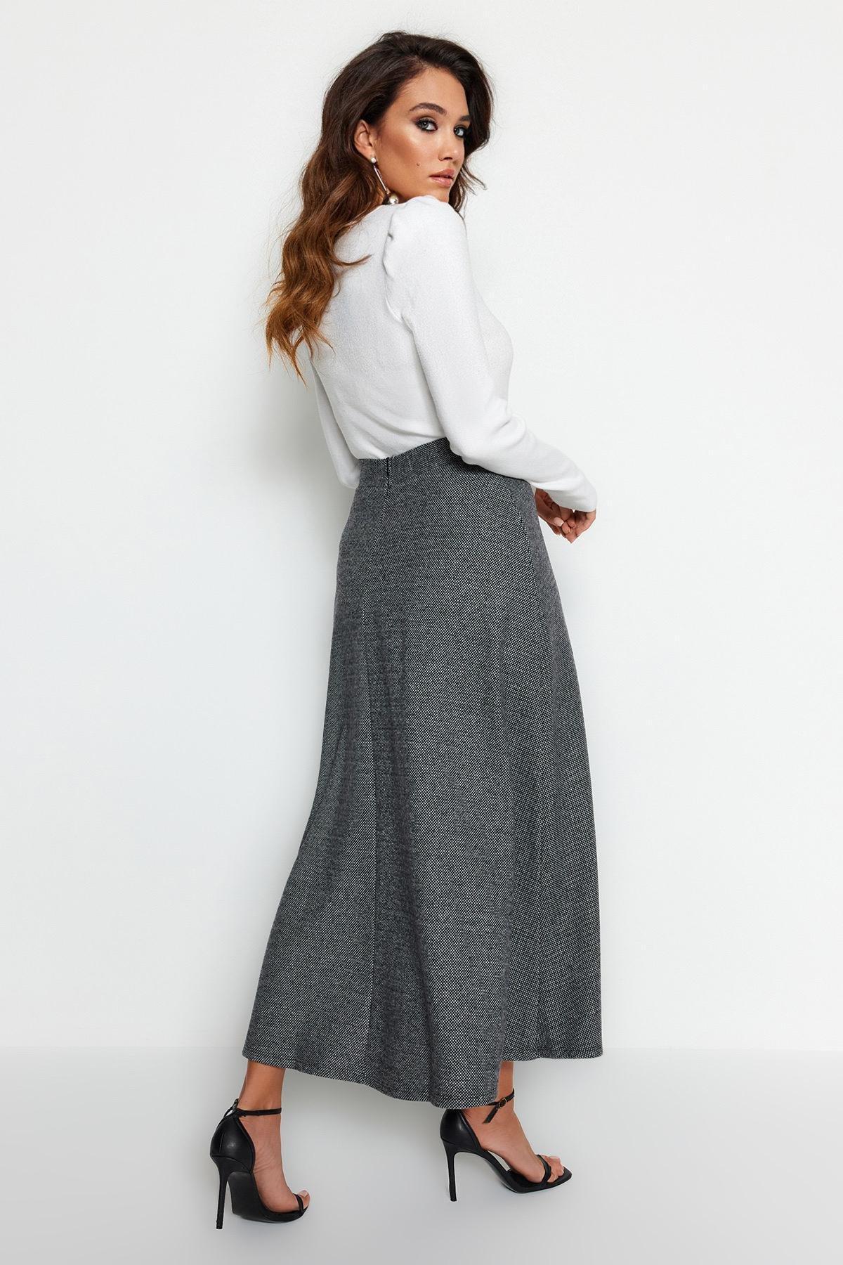 Gray A-Line Maxi Skirt, , large image number 3