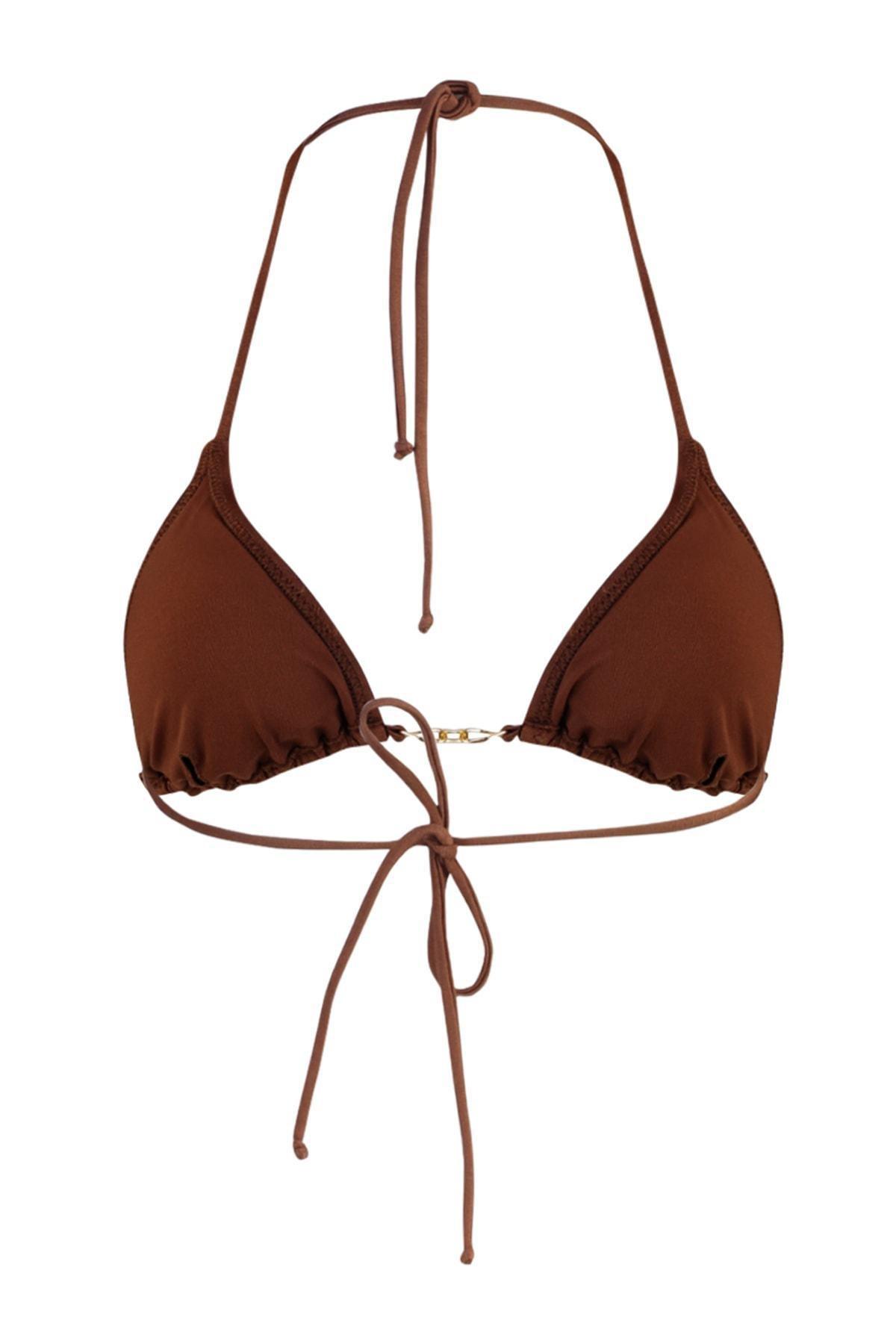 Trendyol - Brown Chain Detail Bikini Top