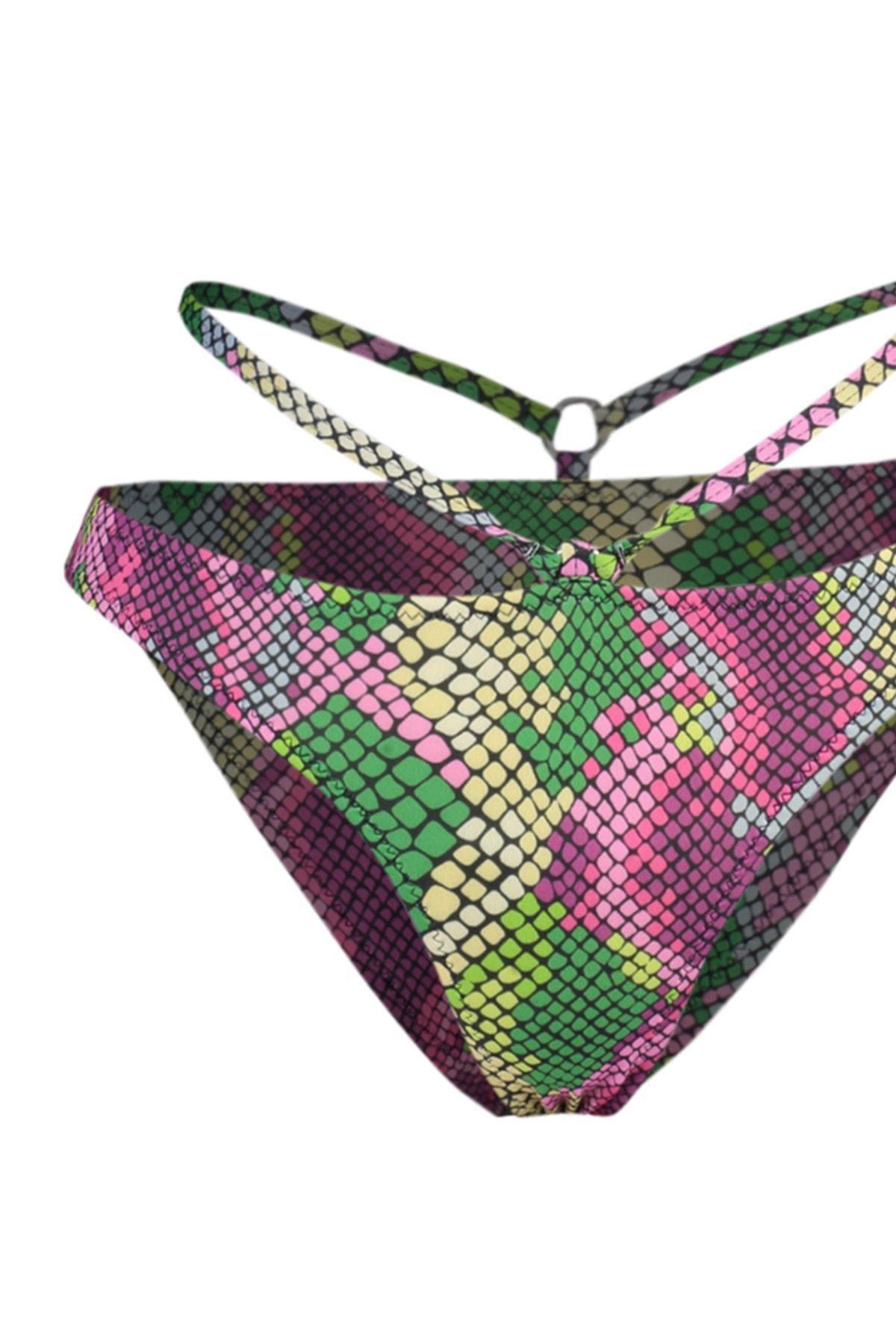 Multicolour Python Pattern Bib Bikini Bottom, , large image number 2