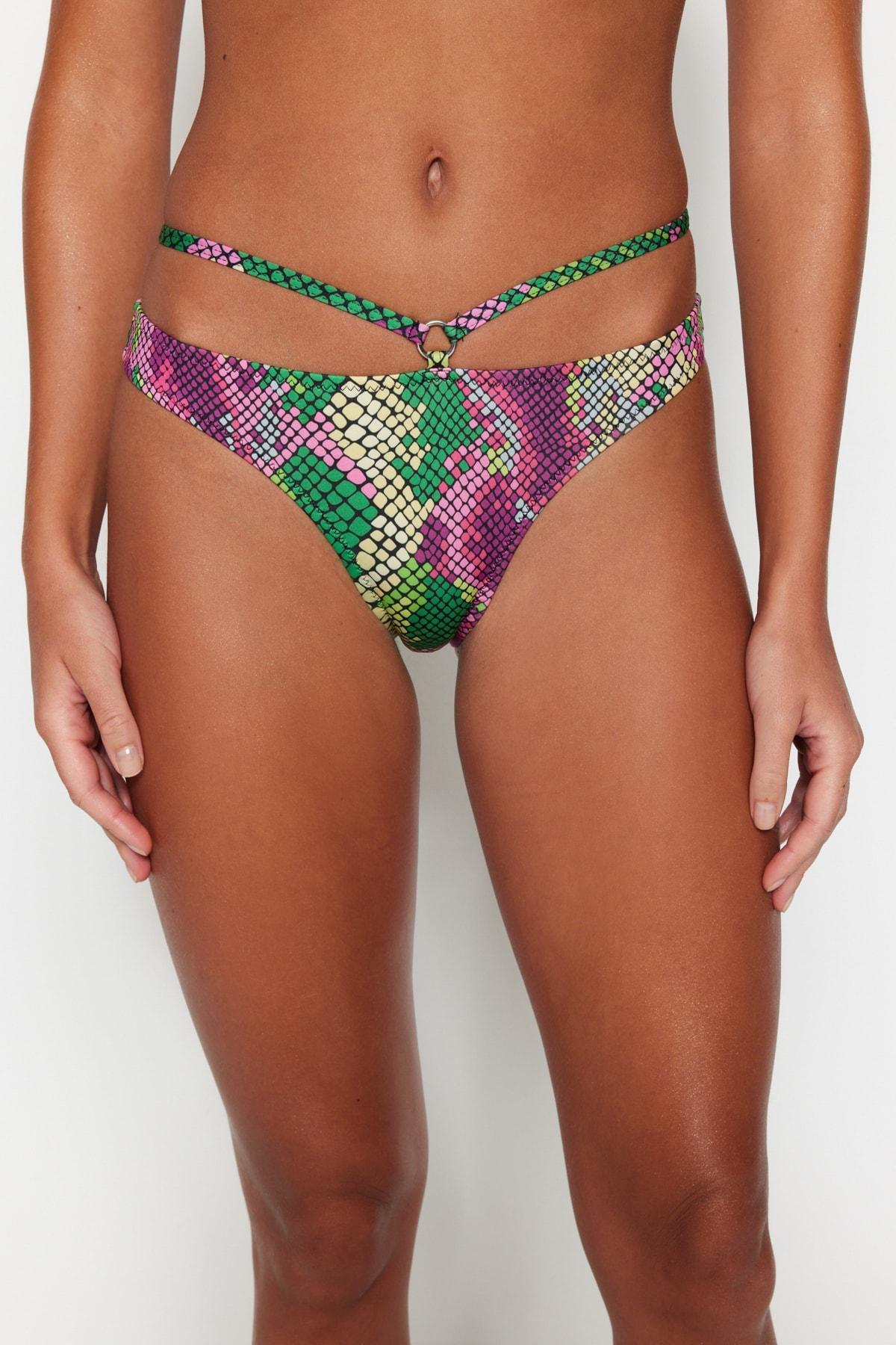 Trendyol - Multicolour Python Pattern Bib Bikini Bottom