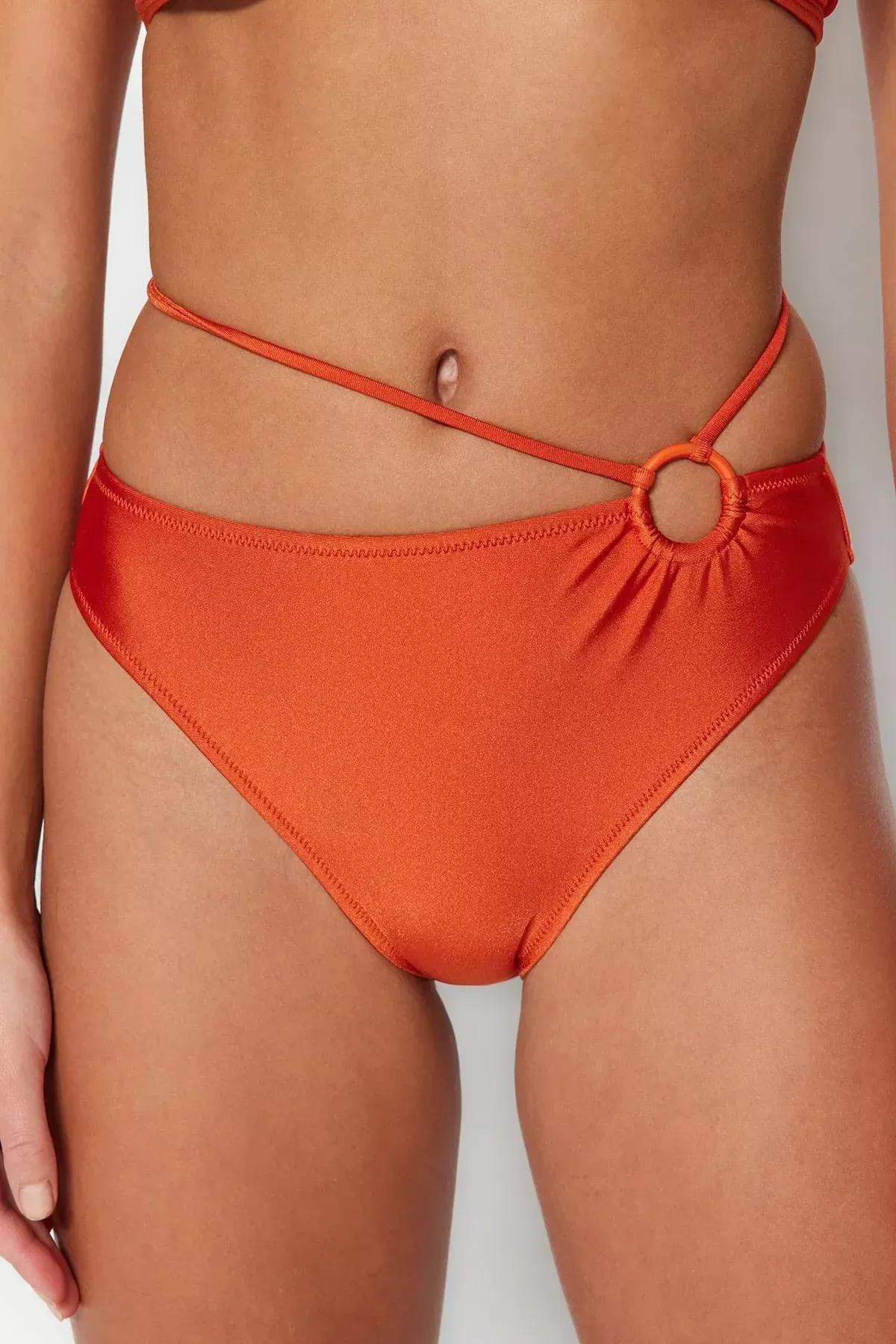 Orange Mid Waist Bikini Bottom, Brown, large image number 2