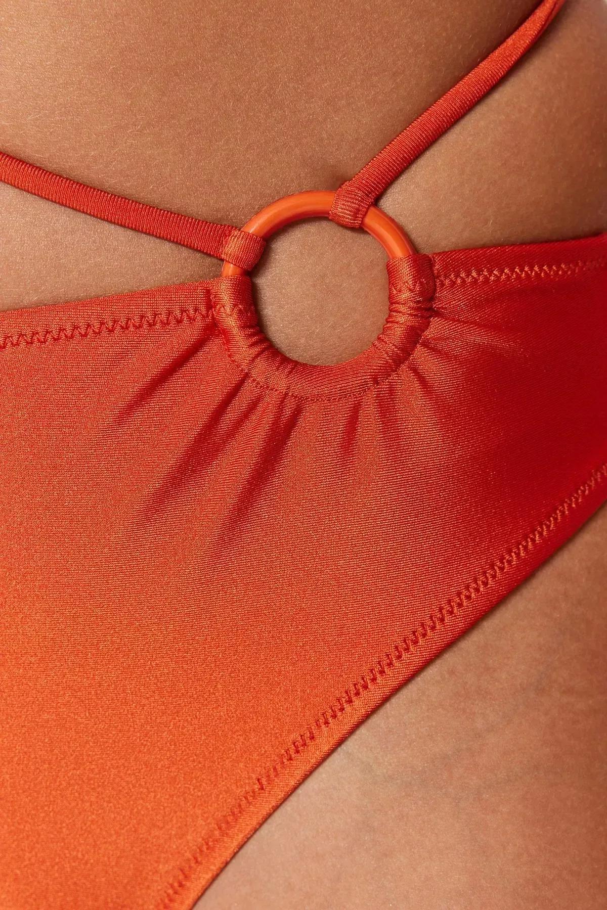 Orange Mid Waist Bikini Bottom, Brown, large image number 4