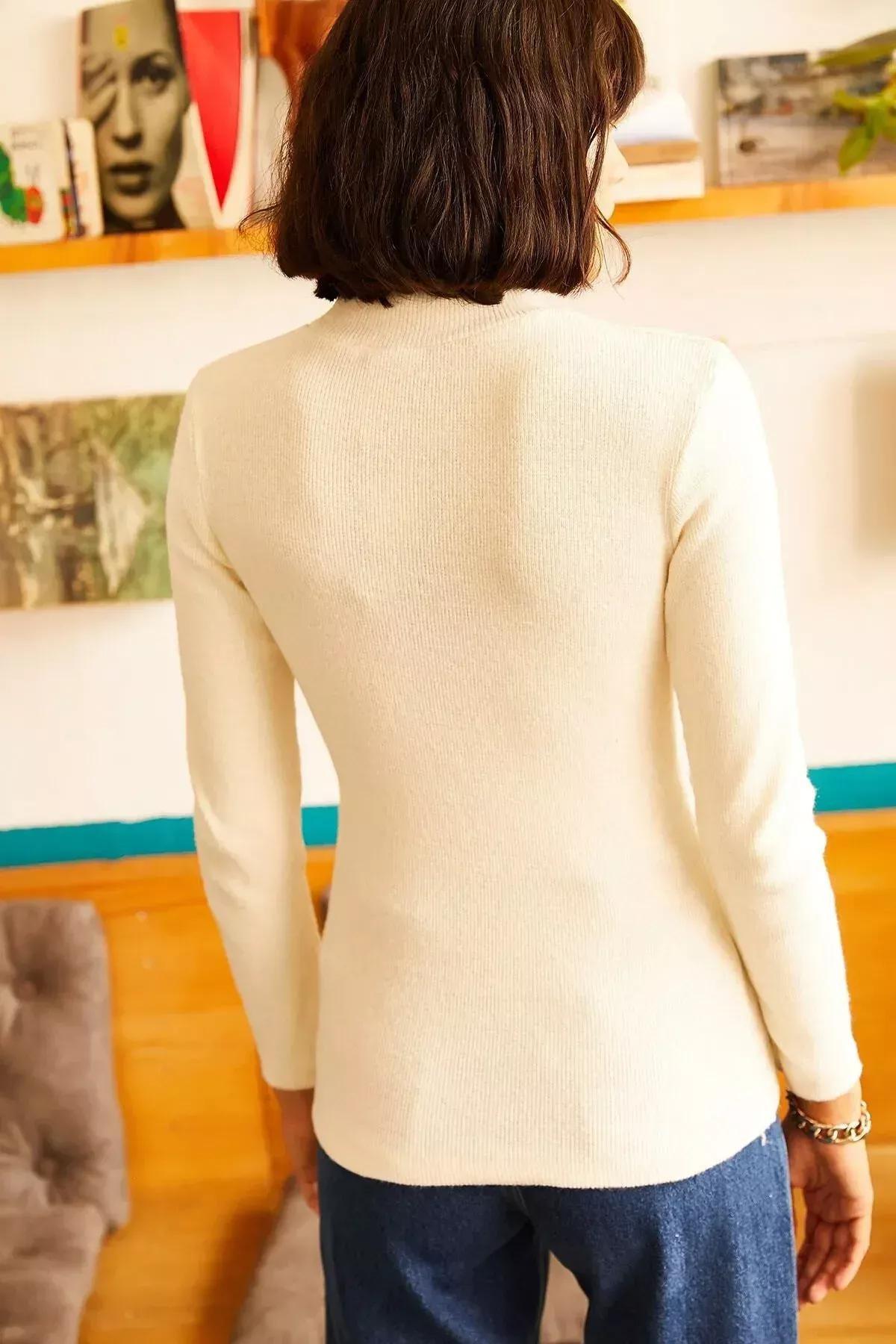 Cream High Neck Sweater, Ecru, large image number 4