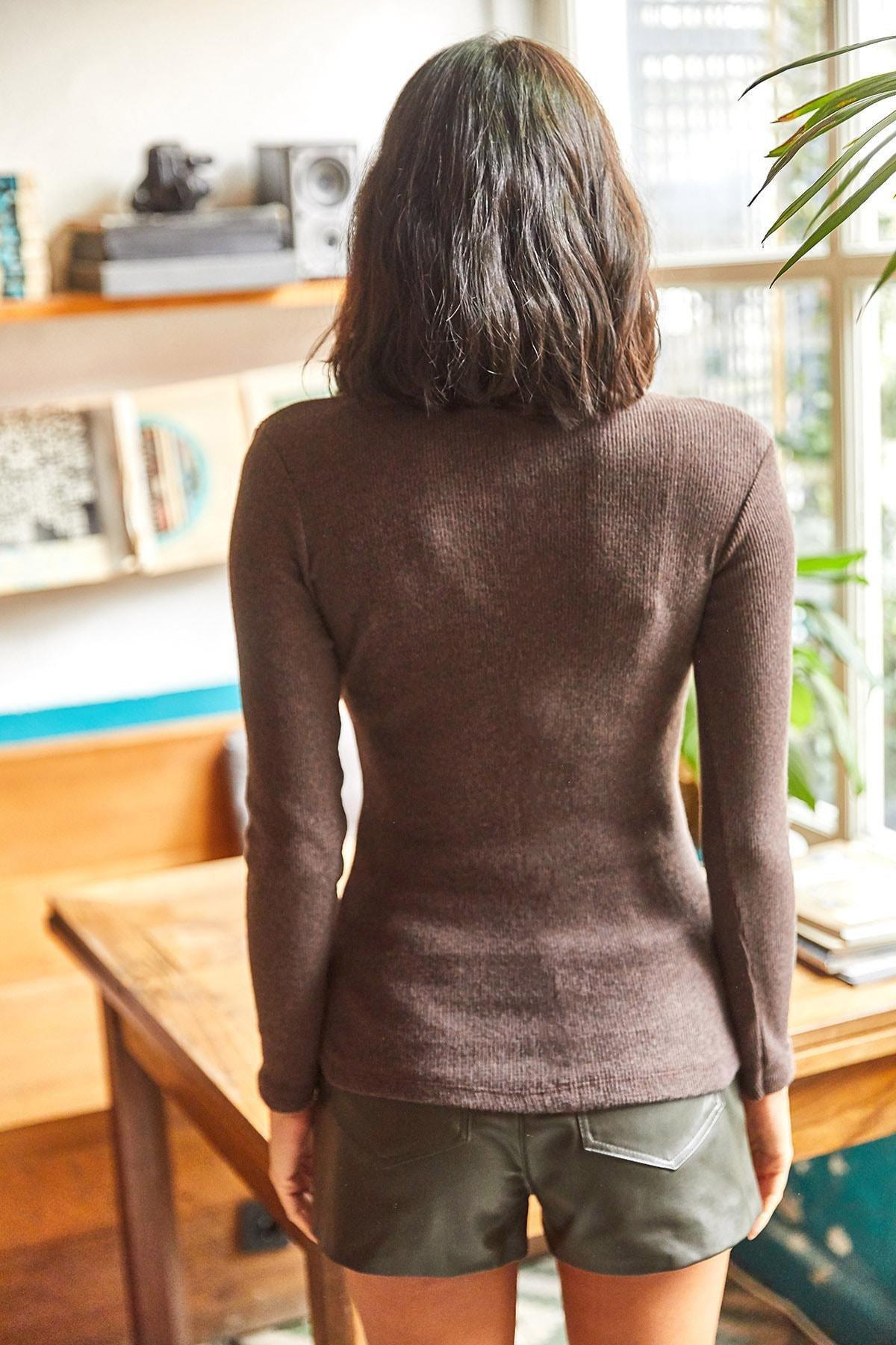 Brown Half Turtleneck Bodysuit, BITTER COFFEE, large image number 4