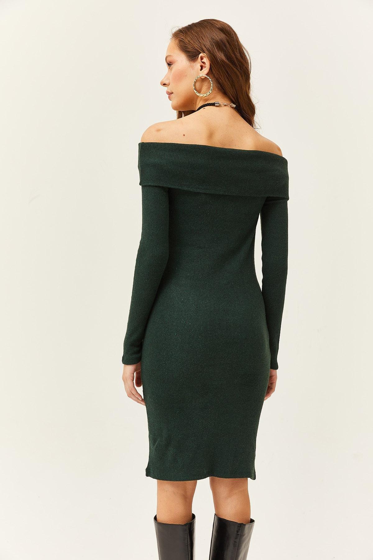 Green Ribbed Bardot Midi Dress, C101_1583, large image number 4