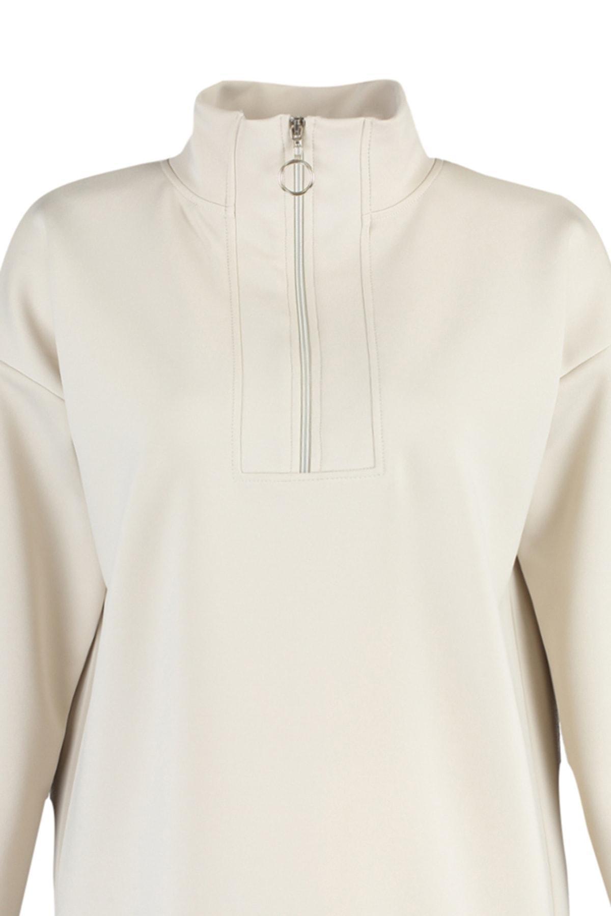 Grey Standing Collar Fitted Sweatshirt, , large image number 6