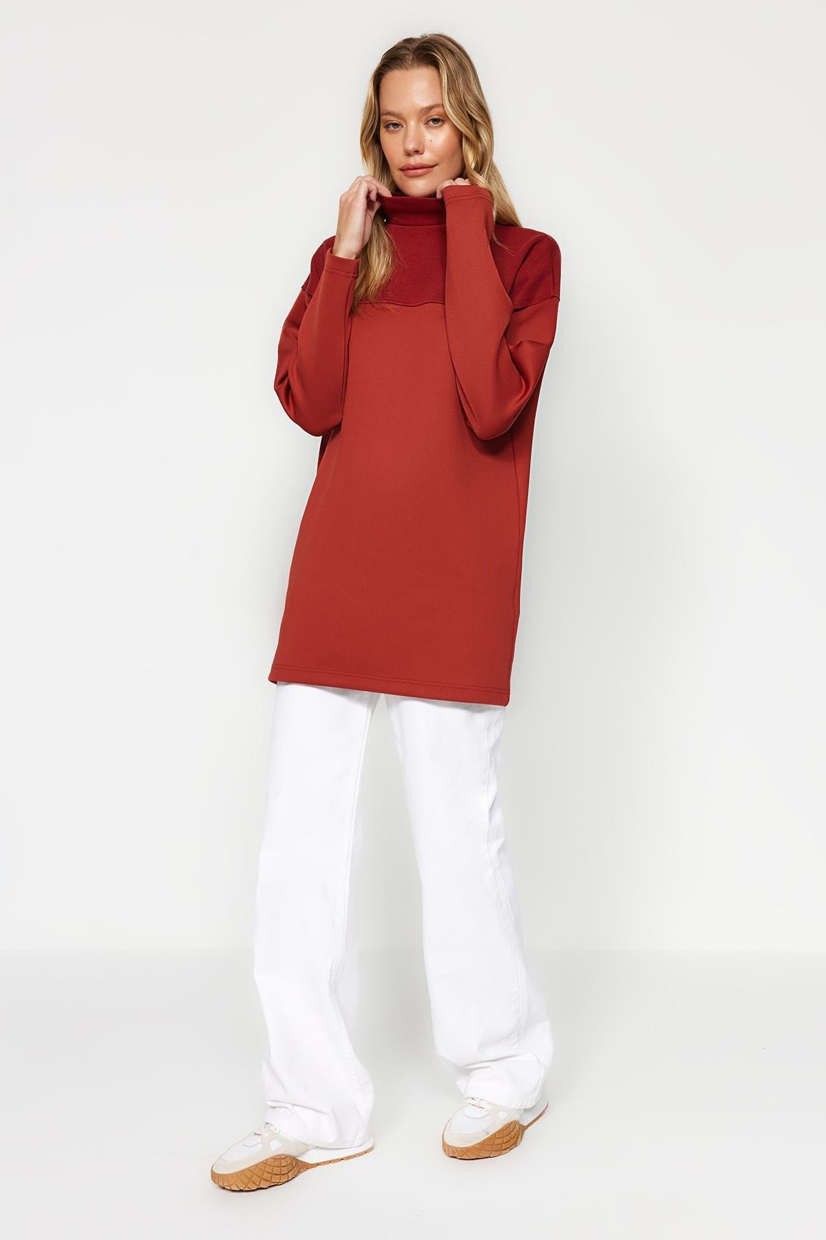 Orange Colour Block Knitted Tunic, Tile, large image number 1