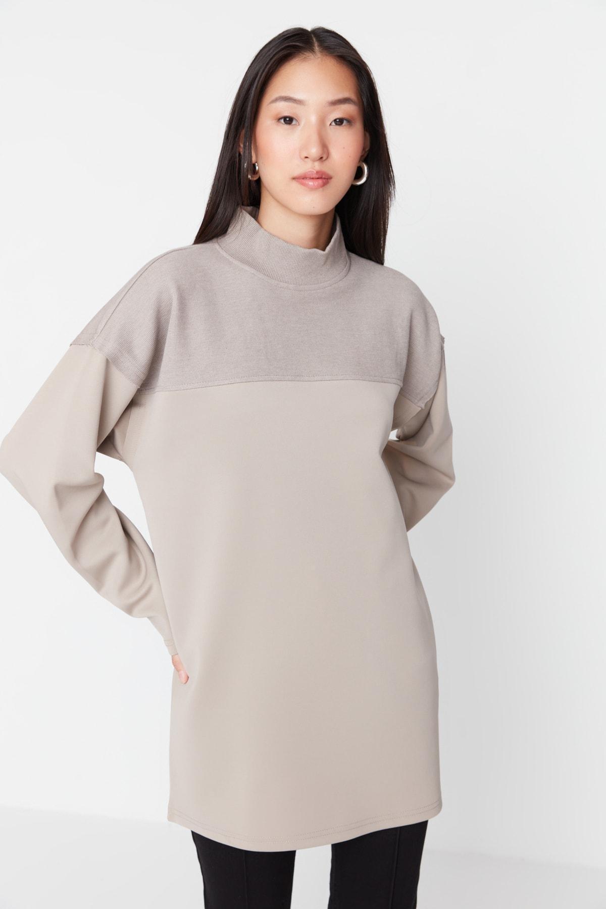Brown Standing Collar Tunic, Brown, large image number 0